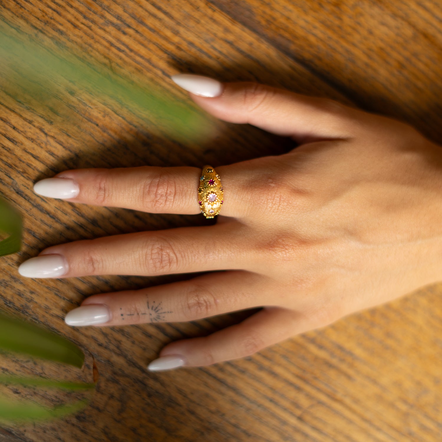 Golden Sunburst Multi Gemstone Adjustable Ring