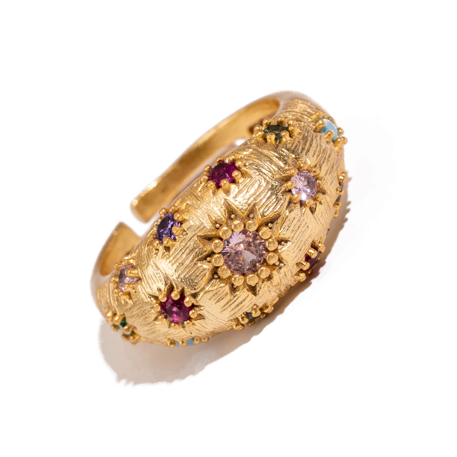 Golden Sunburst Multi Gemstone Adjustable Ring