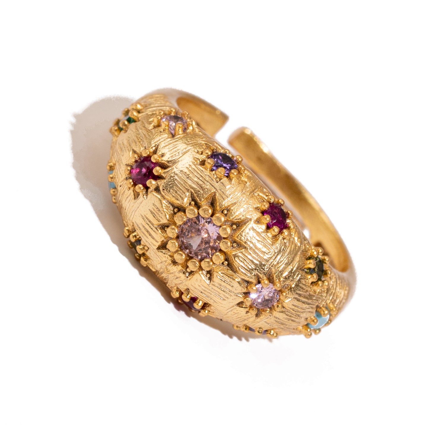 Golden Sunburst Multi Gemstone Adjustable Ring