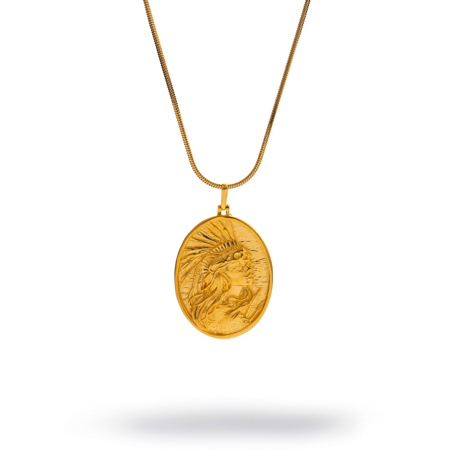 Golden Warrior Goddess Medallion Necklace