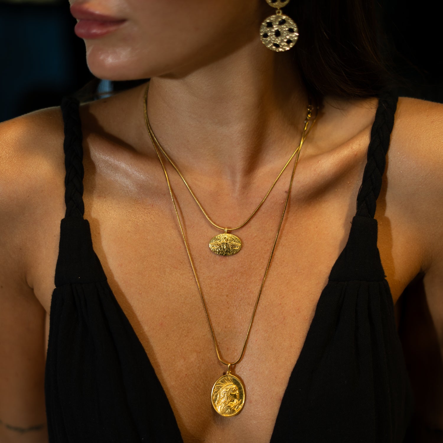 Golden Warrior Goddess Medallion Necklace