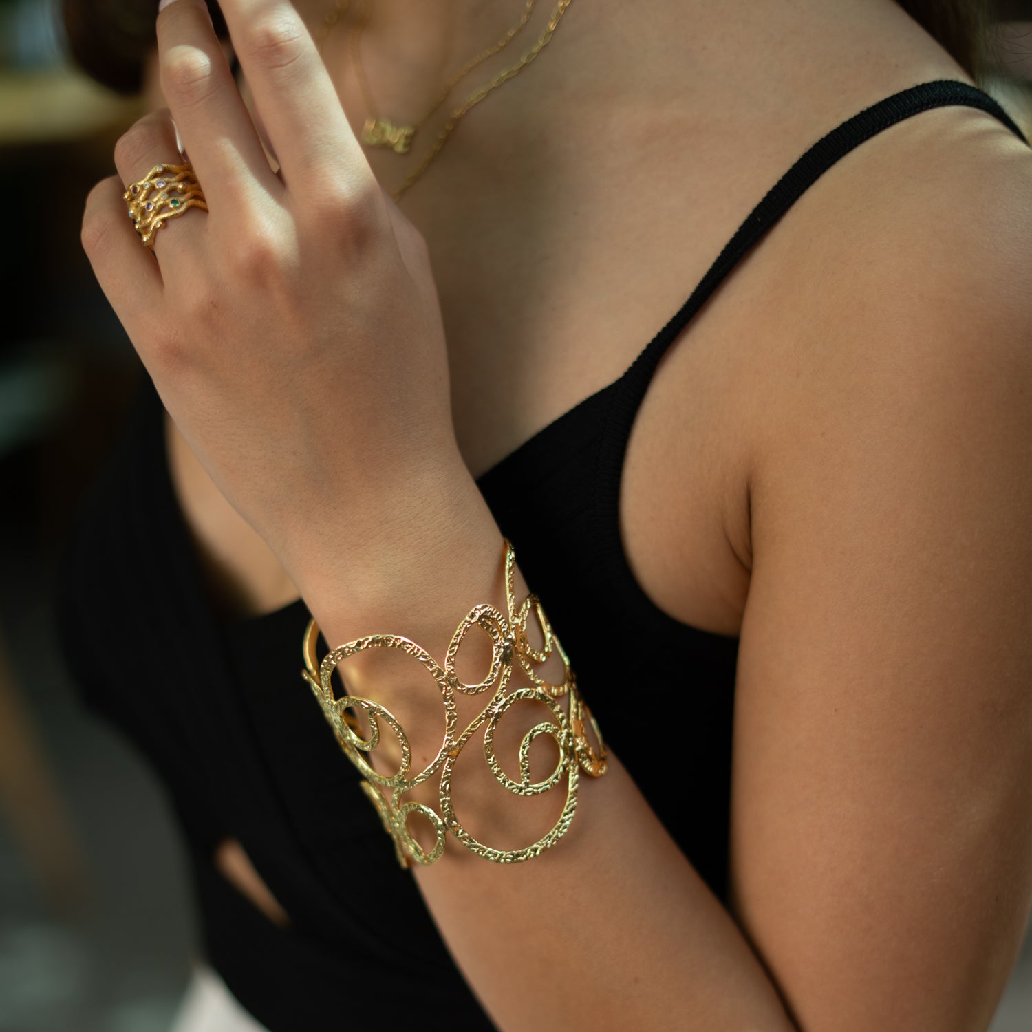 Golden Whispers Arm & Cuff Bracelet