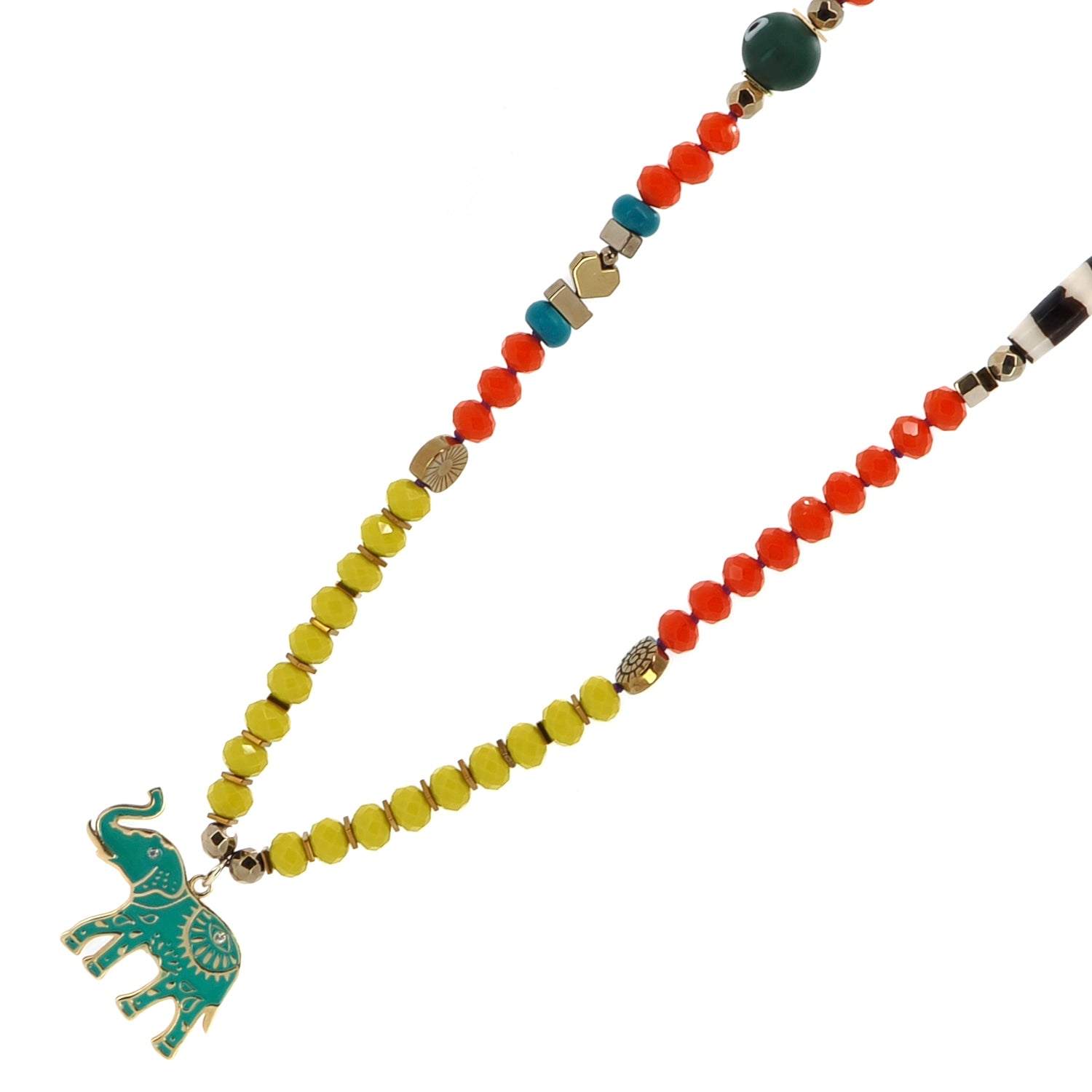Colorful Crystal and Pearl Beaded Necklace with Elephant Pendant for Good Luck and Wisdom