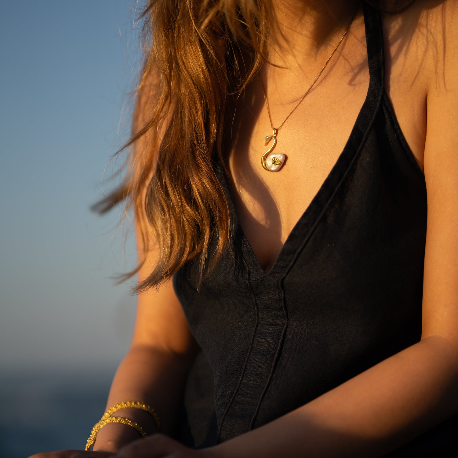 Graceful Swan Baroque Pearl & Turquoise Necklace