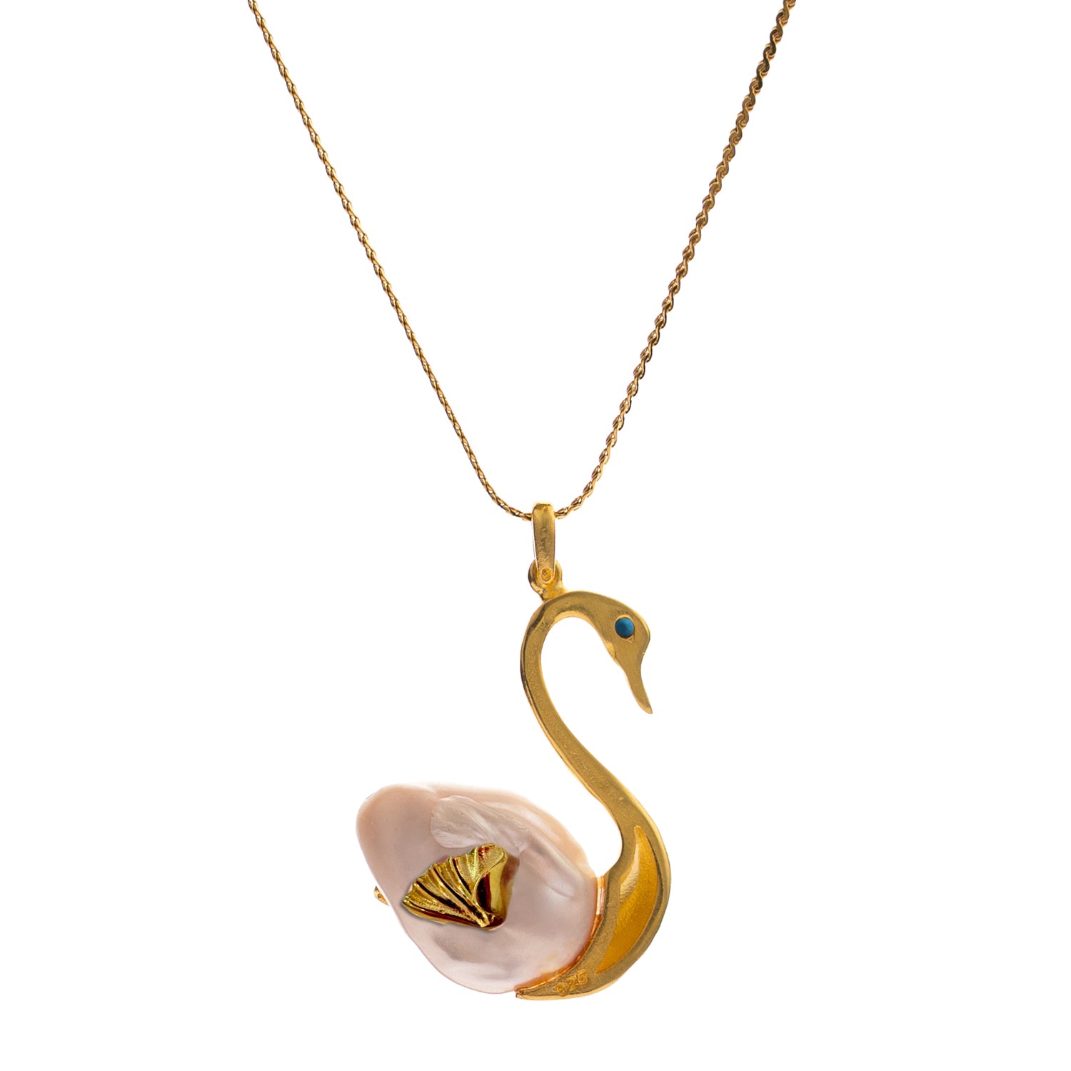 Graceful Swan Baroque Pearl & Turquoise Necklace