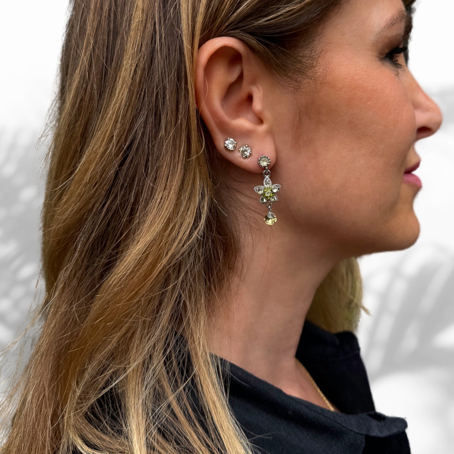 Green Sapphire & Diamond Vintage Floral Silver Earrings