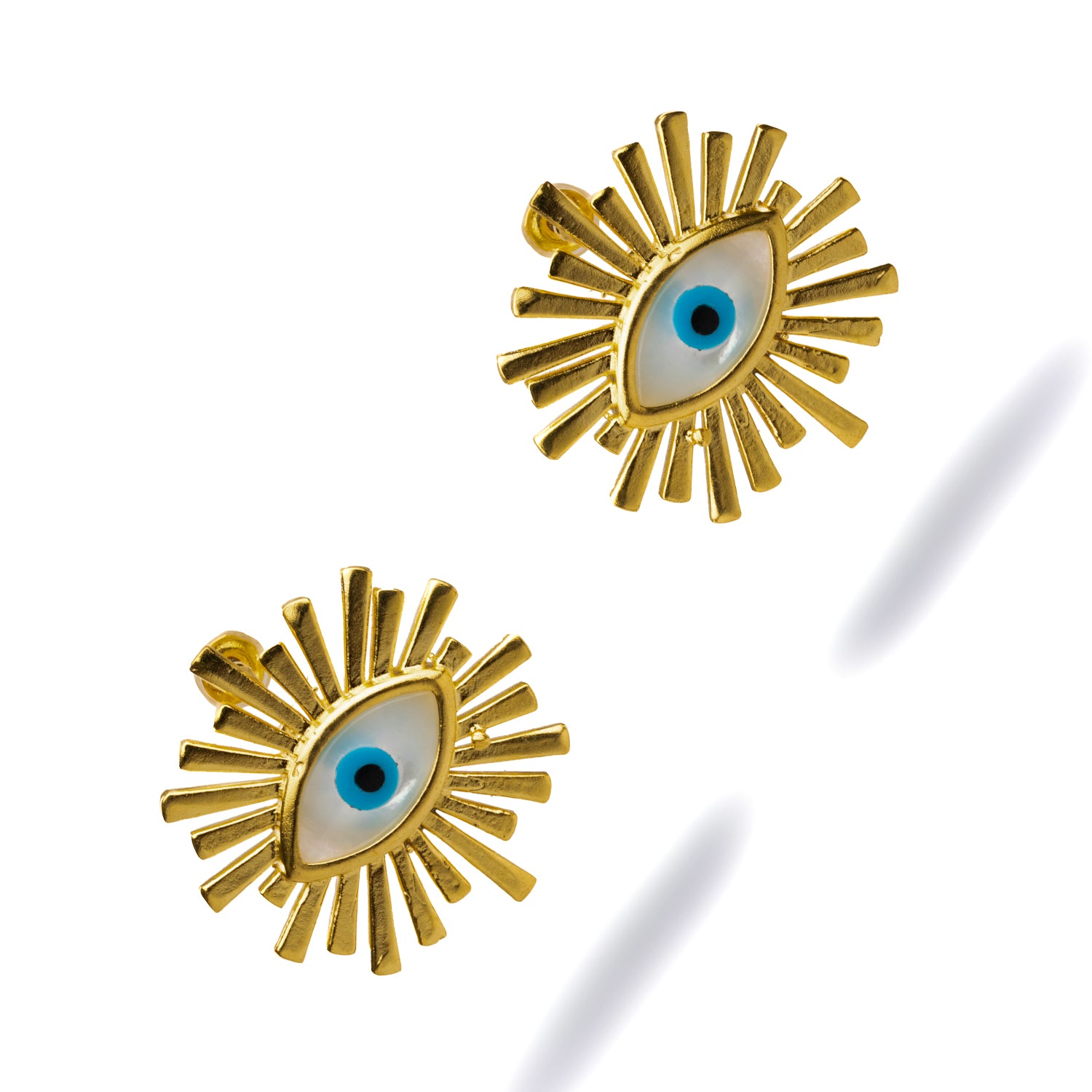 Gold and Pearl Evil Eye Stud Earrings with Blue Enamel for a Statement of Protection and Elegance