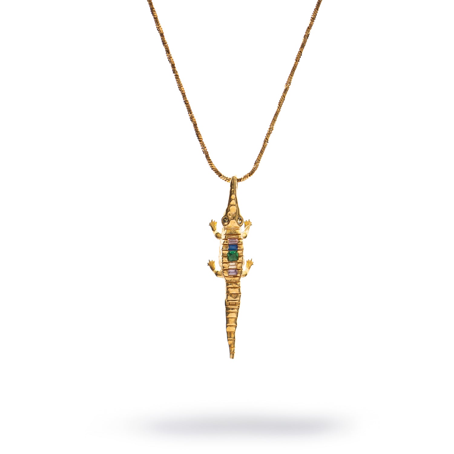 Guardian Crocodile Multicolor Crystal Gold Necklace