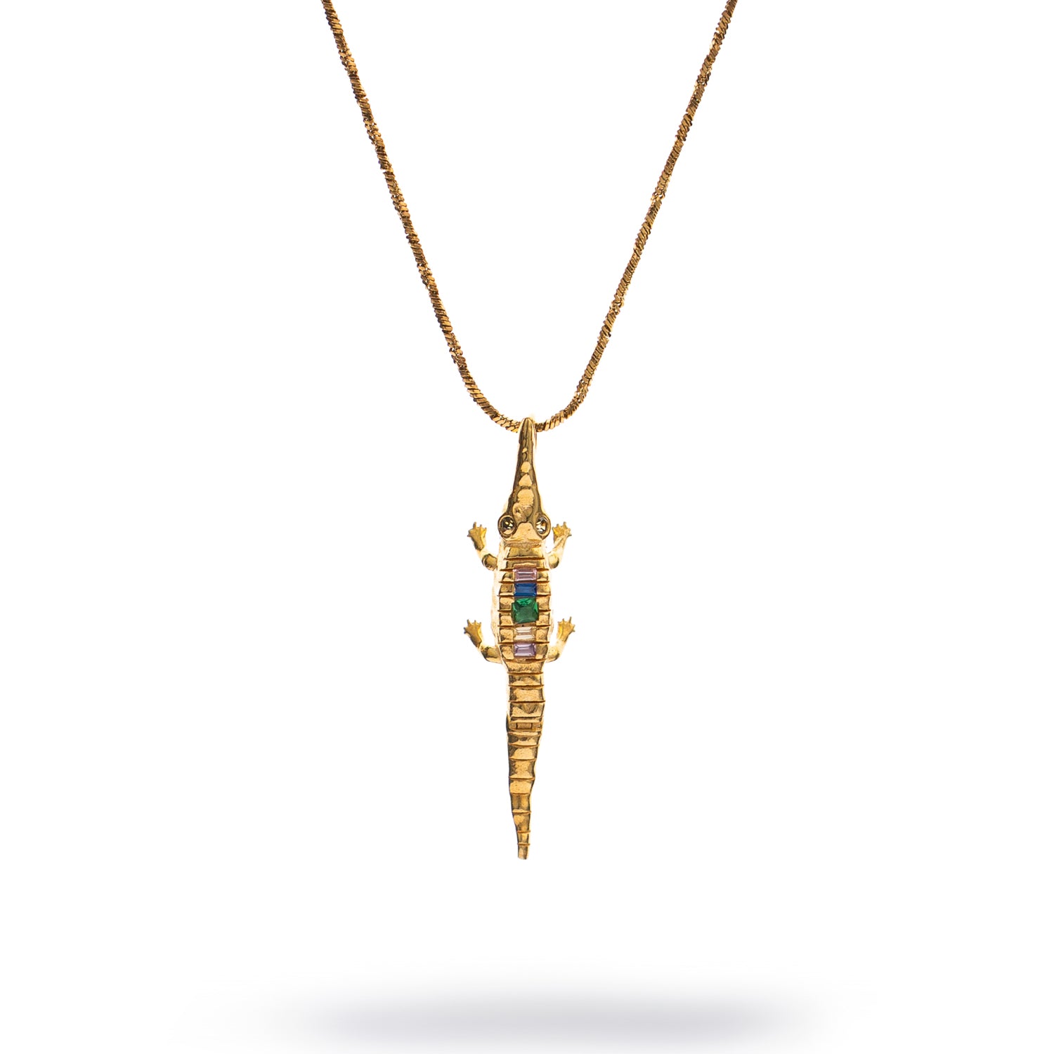 Guardian Crocodile Multicolor Crystal Gold Necklace