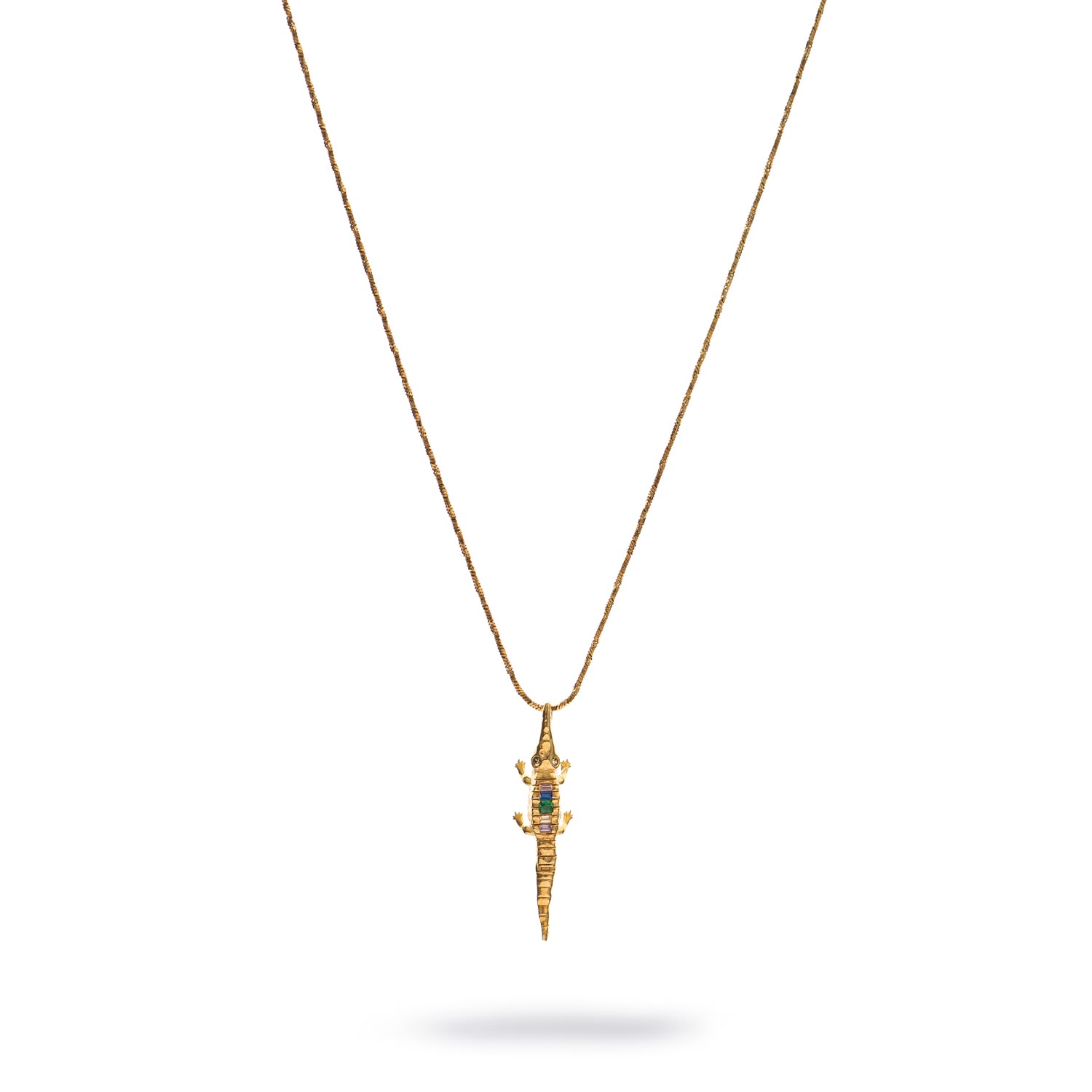 Guardian Crocodile Multicolor Crystal Gold Necklace