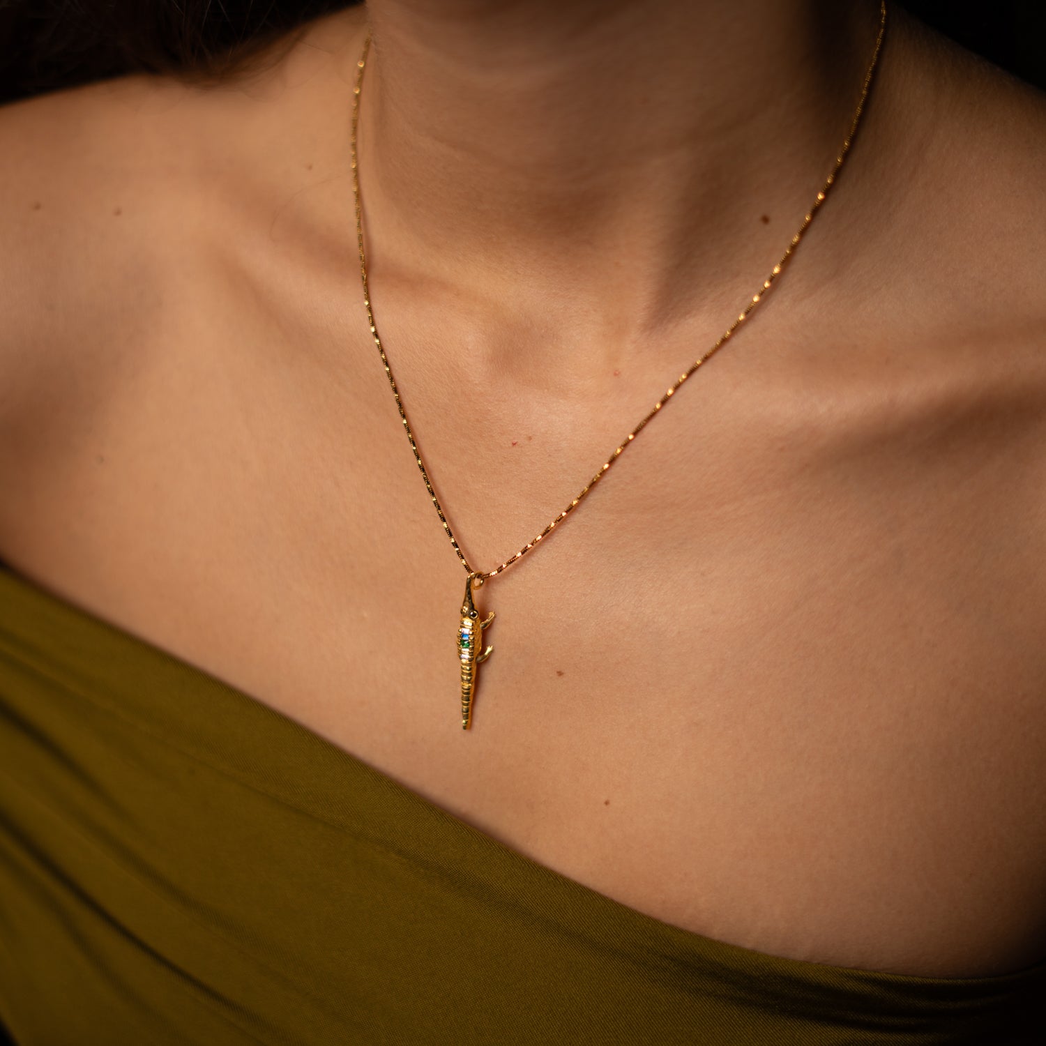 Guardian Crocodile Multicolor Crystal Gold Necklace
