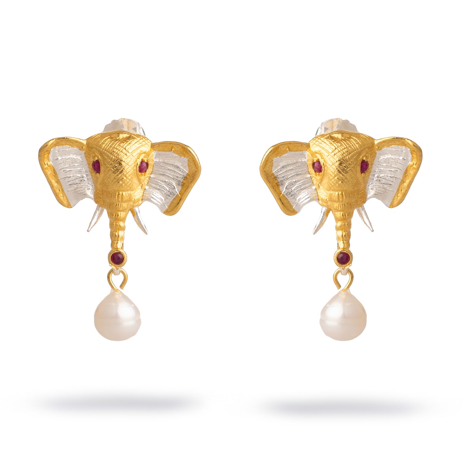 Guardian Elephant Ruby & Pearl Earrings