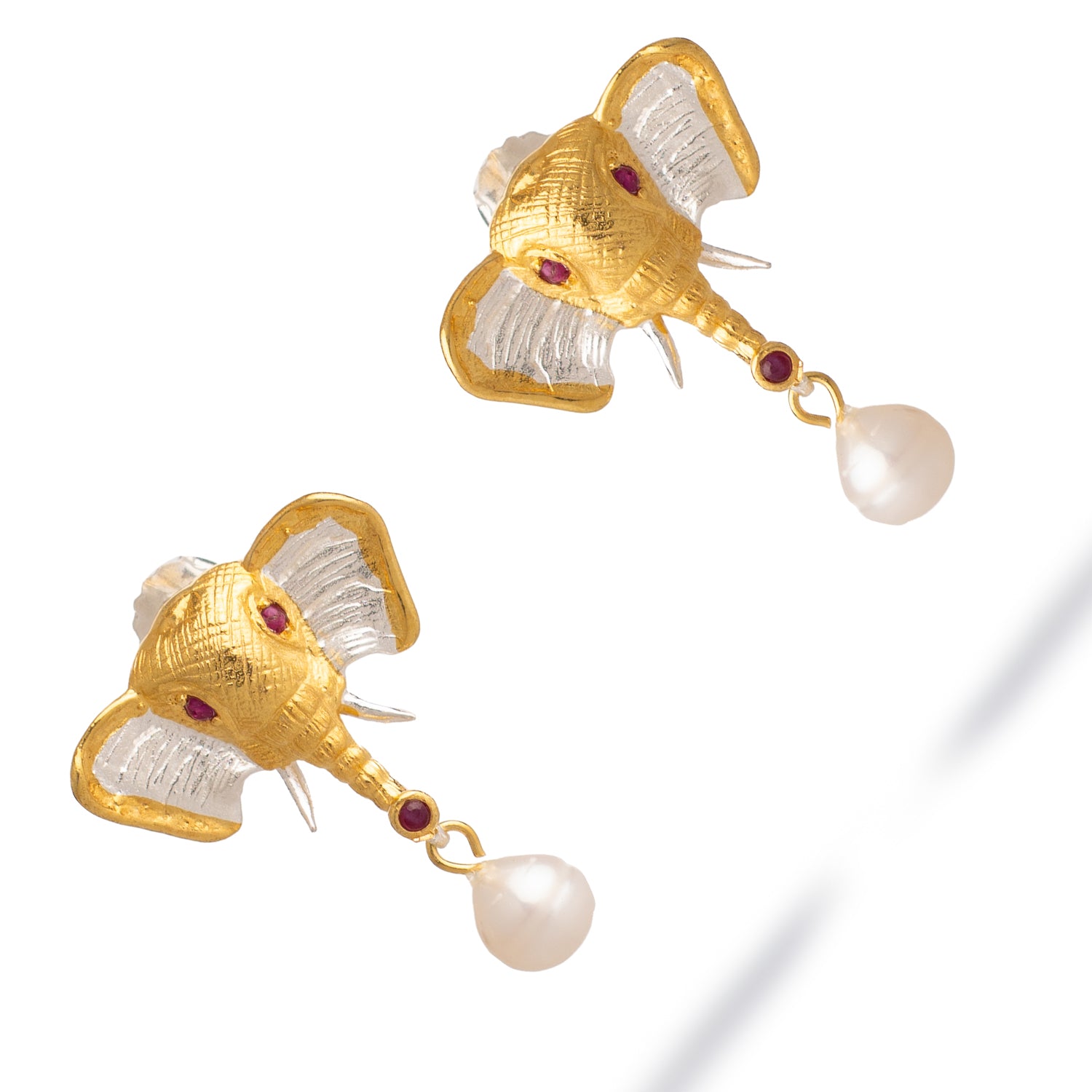 Guardian Elephant Ruby & Pearl Earrings
