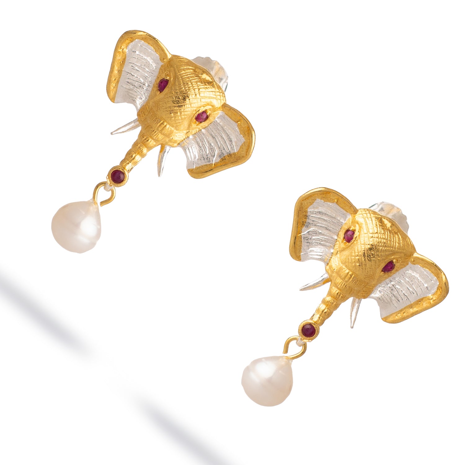 Guardian Elephant Ruby & Pearl Earrings