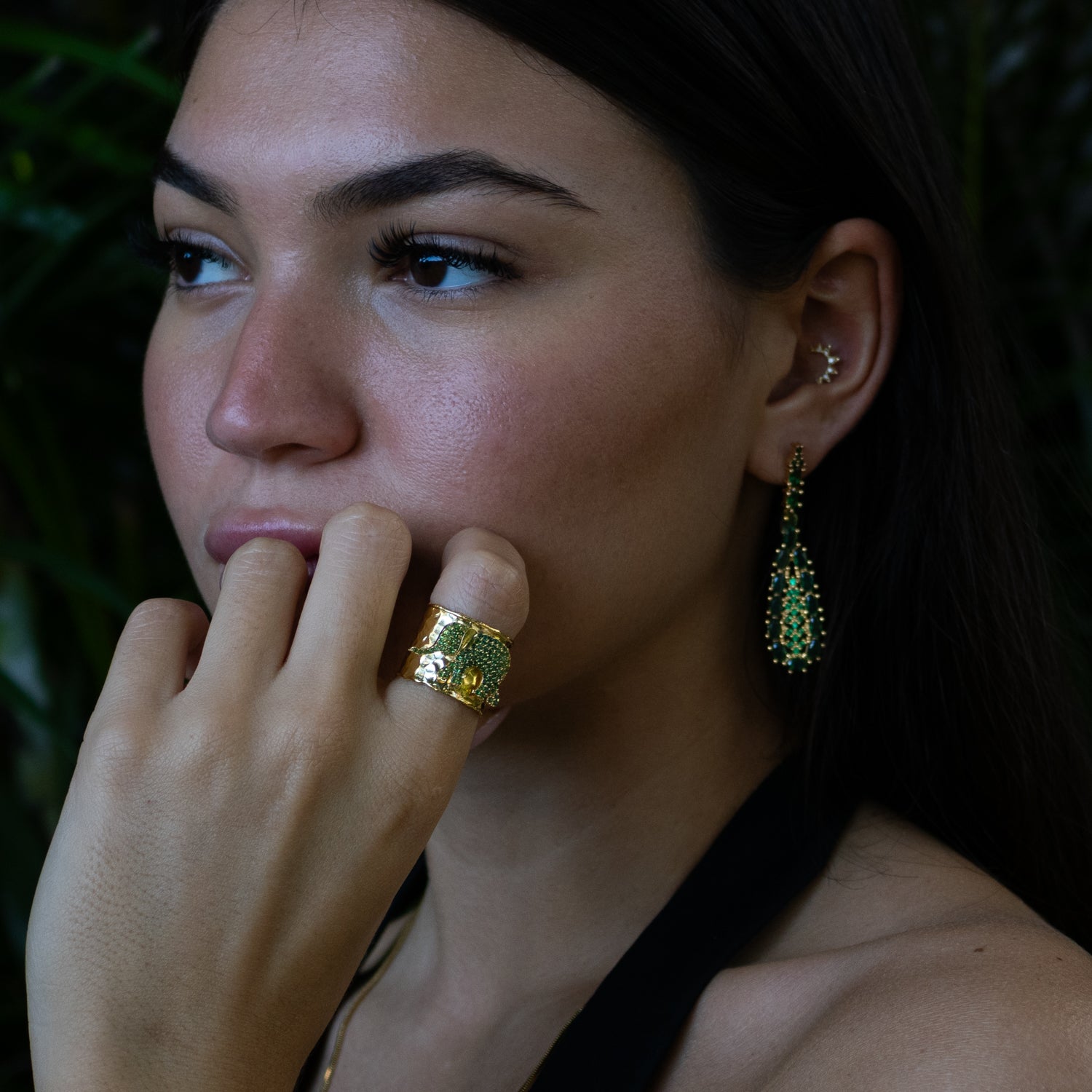Guardian Green Elephant Gold Chunky Adjustable Ring