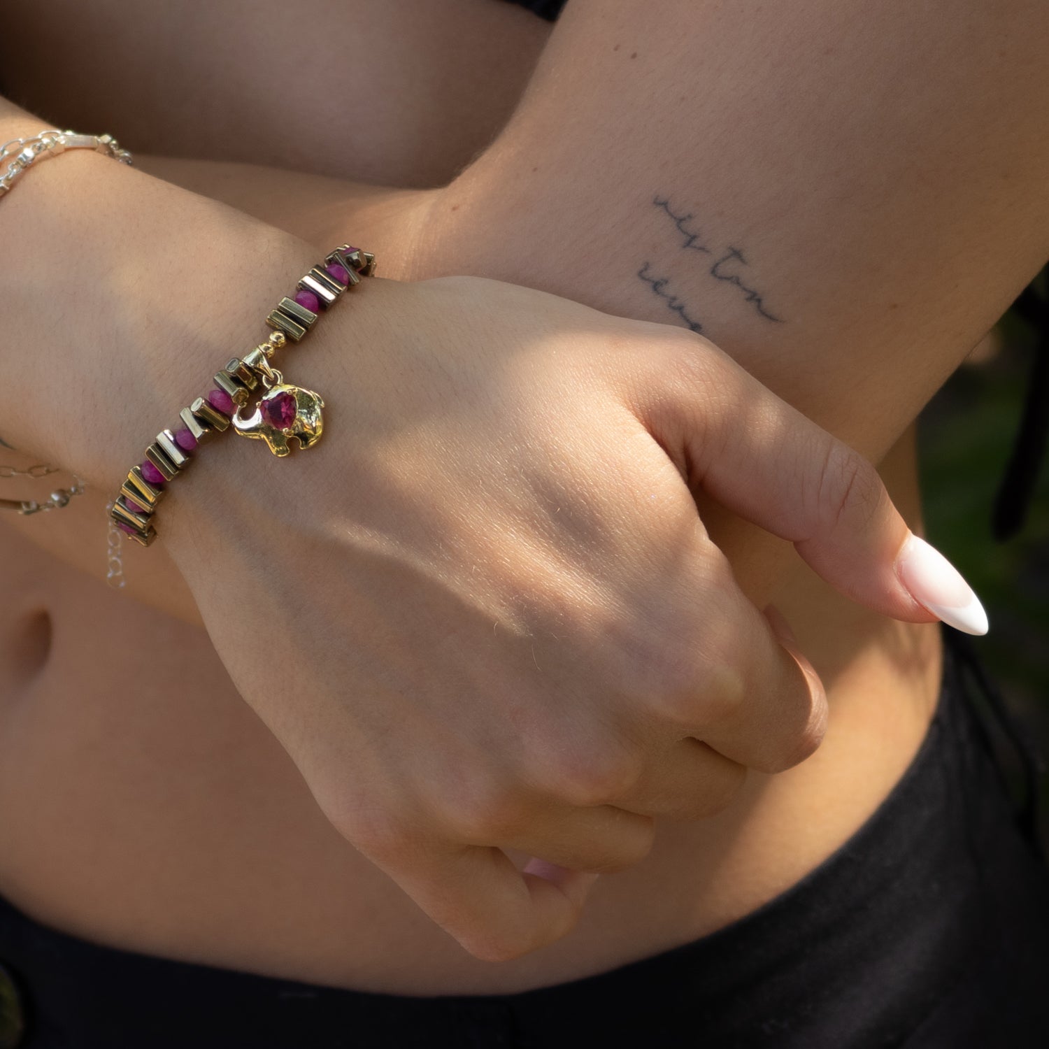 Guardian Love Ruby Heart & Gold Elephant Bracelet