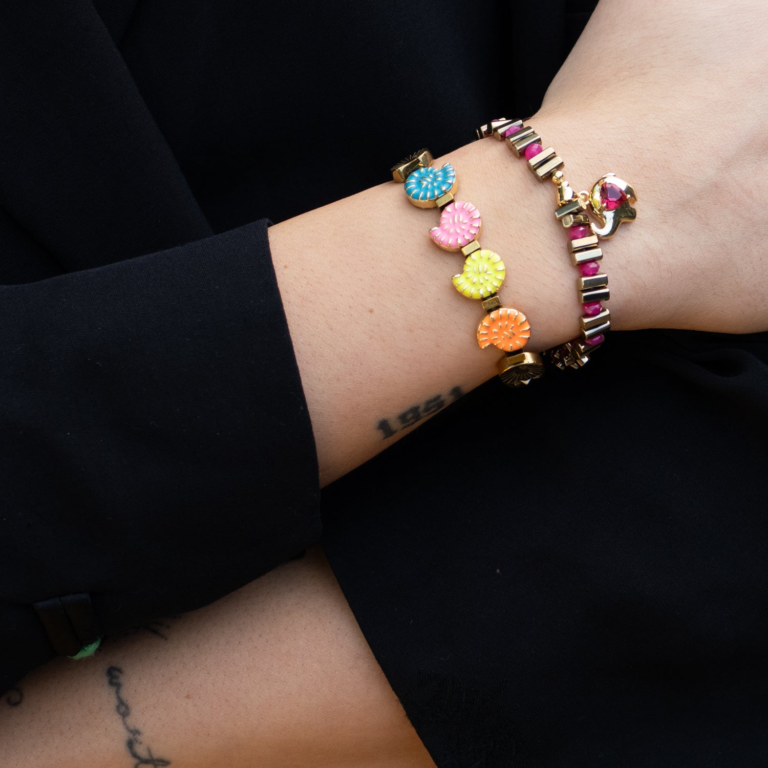 Guardian Love Ruby Heart & Gold Elephant Bracelet