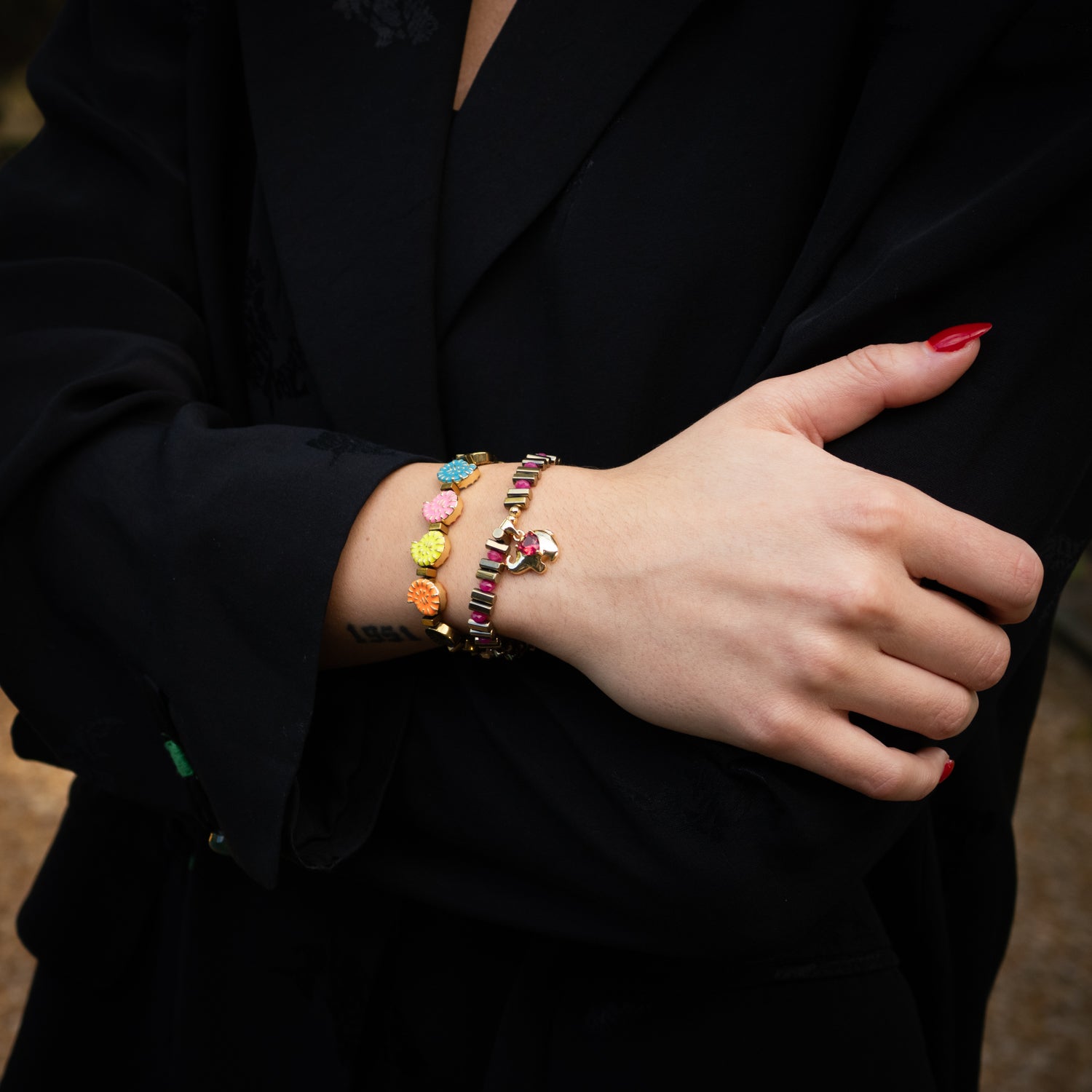 Guardian Love Ruby Heart & Gold Elephant Bracelet