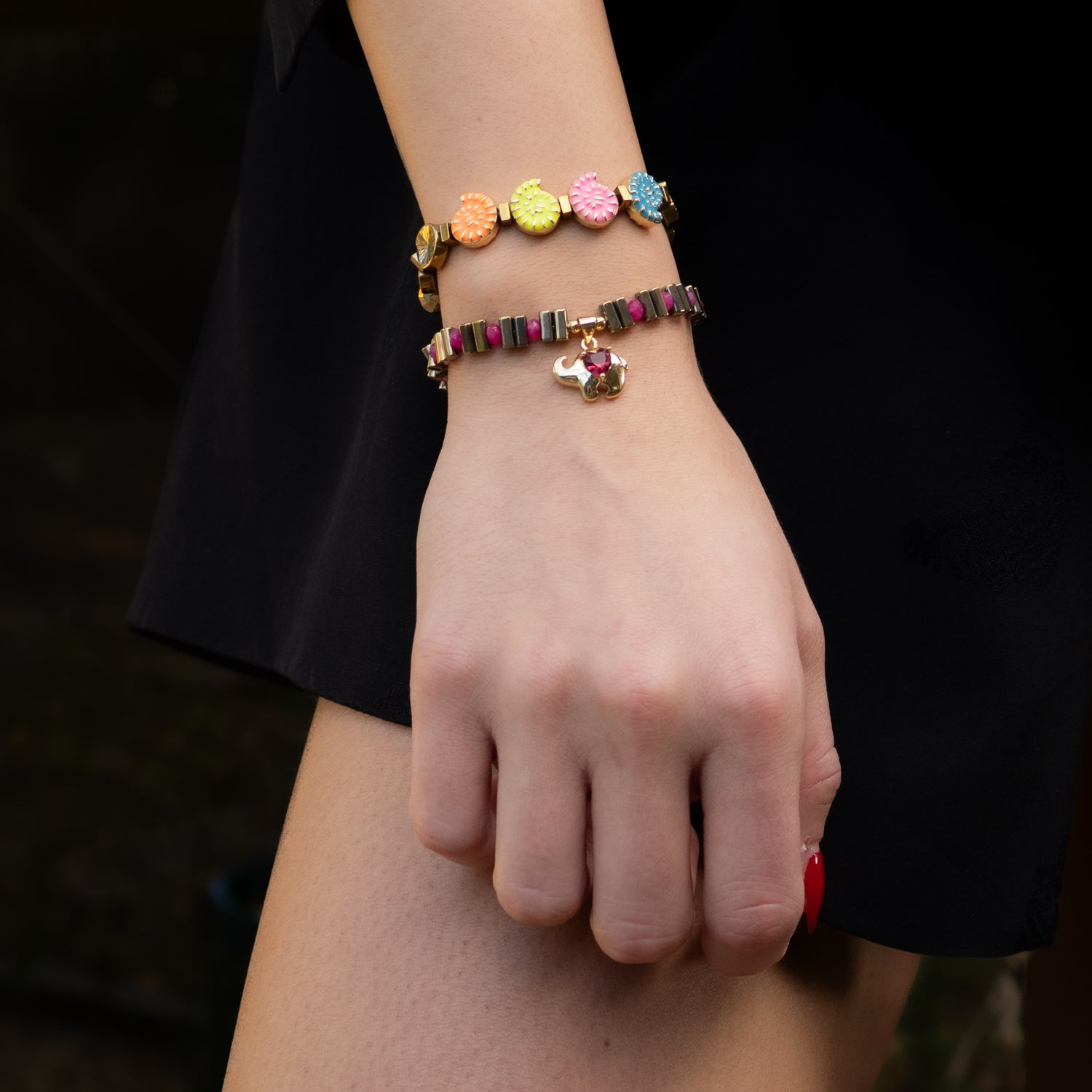 Guardian Love Ruby Heart & Gold Elephant Bracelet