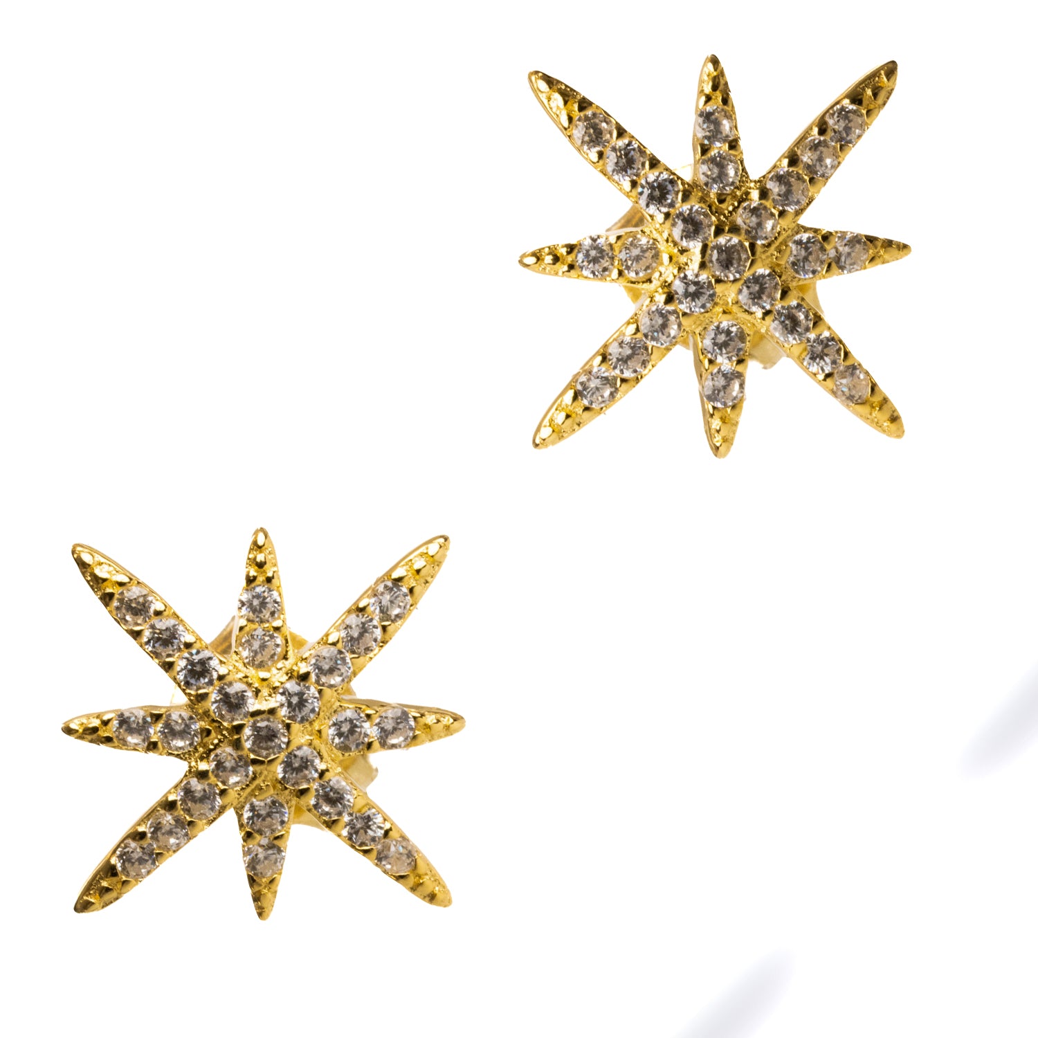 Radiant Diamond North Star Earrings with 18K Gold-Plated Sterling Silver for Timeless Beauty