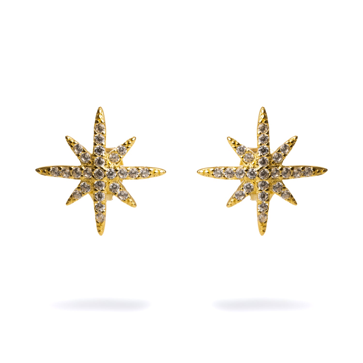 18K Gold-Plated North Star Earrings with CZ Diamonds for Celestial Elegance