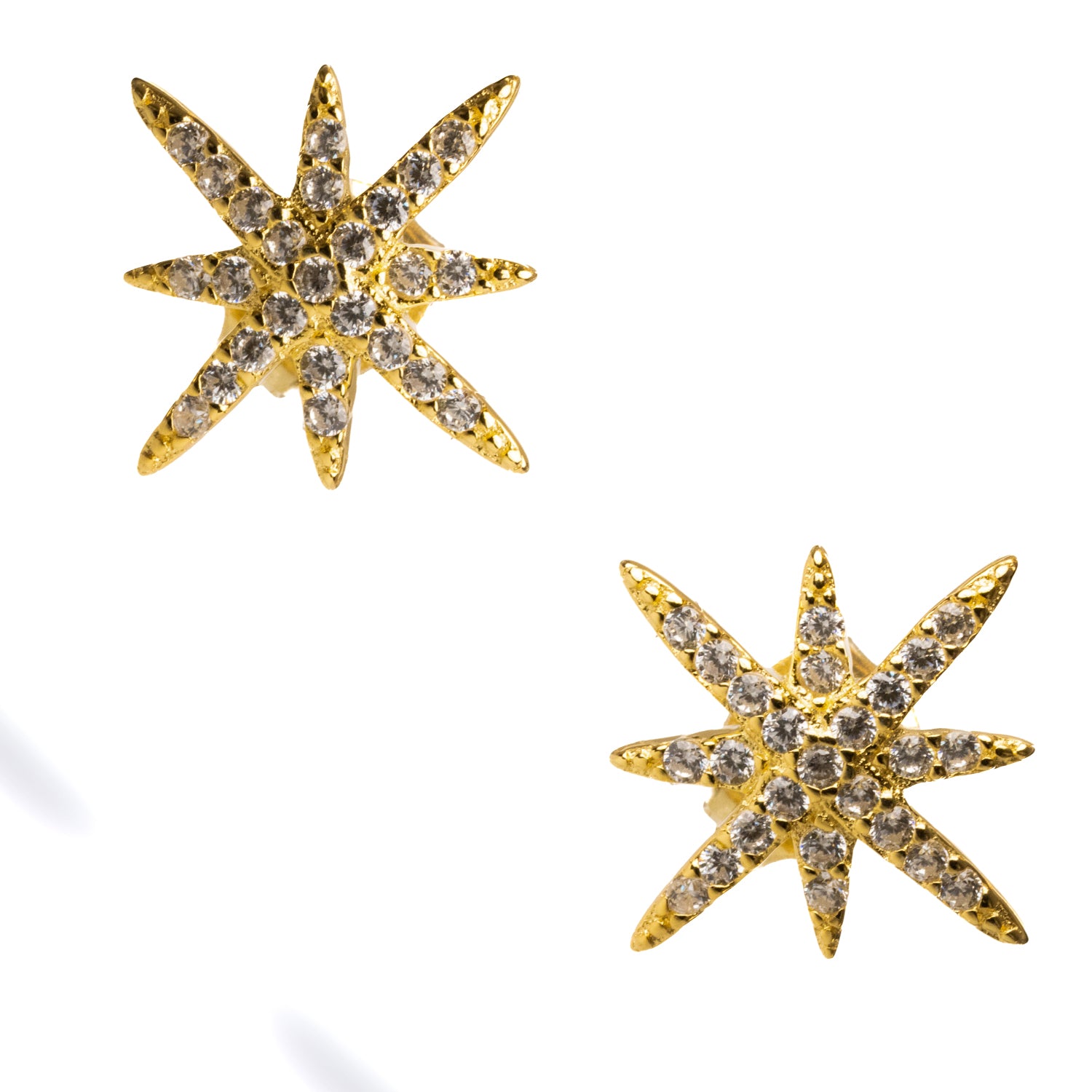 Gold North Star Earrings with CZ Diamonds for a Sparkling, Celestial Touch