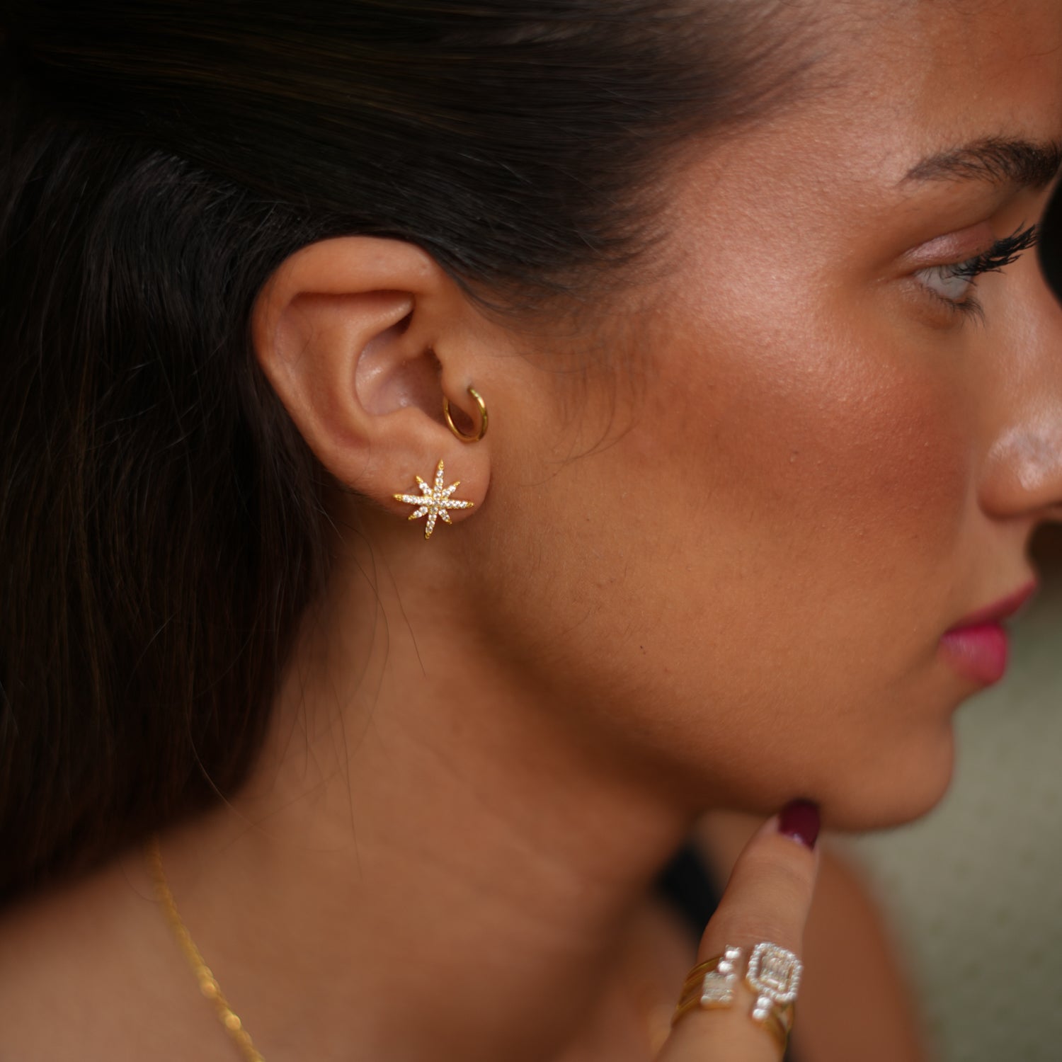 Dazzling North Star Stud Earrings with 18K Gold-Plated Sterling Silver and CZ Diamonds