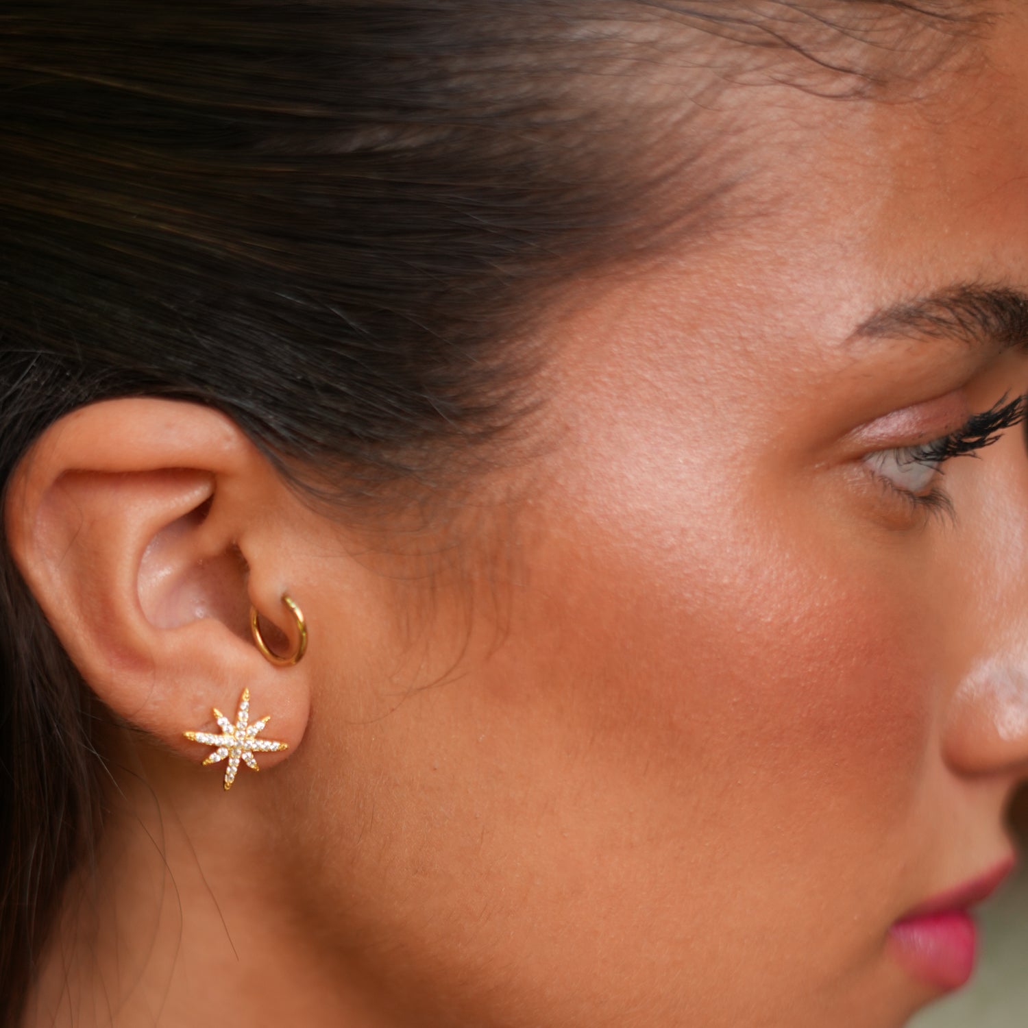 Celestial 18K Gold-Plated North Star Earrings with CZ Diamonds for a Dazzling Look