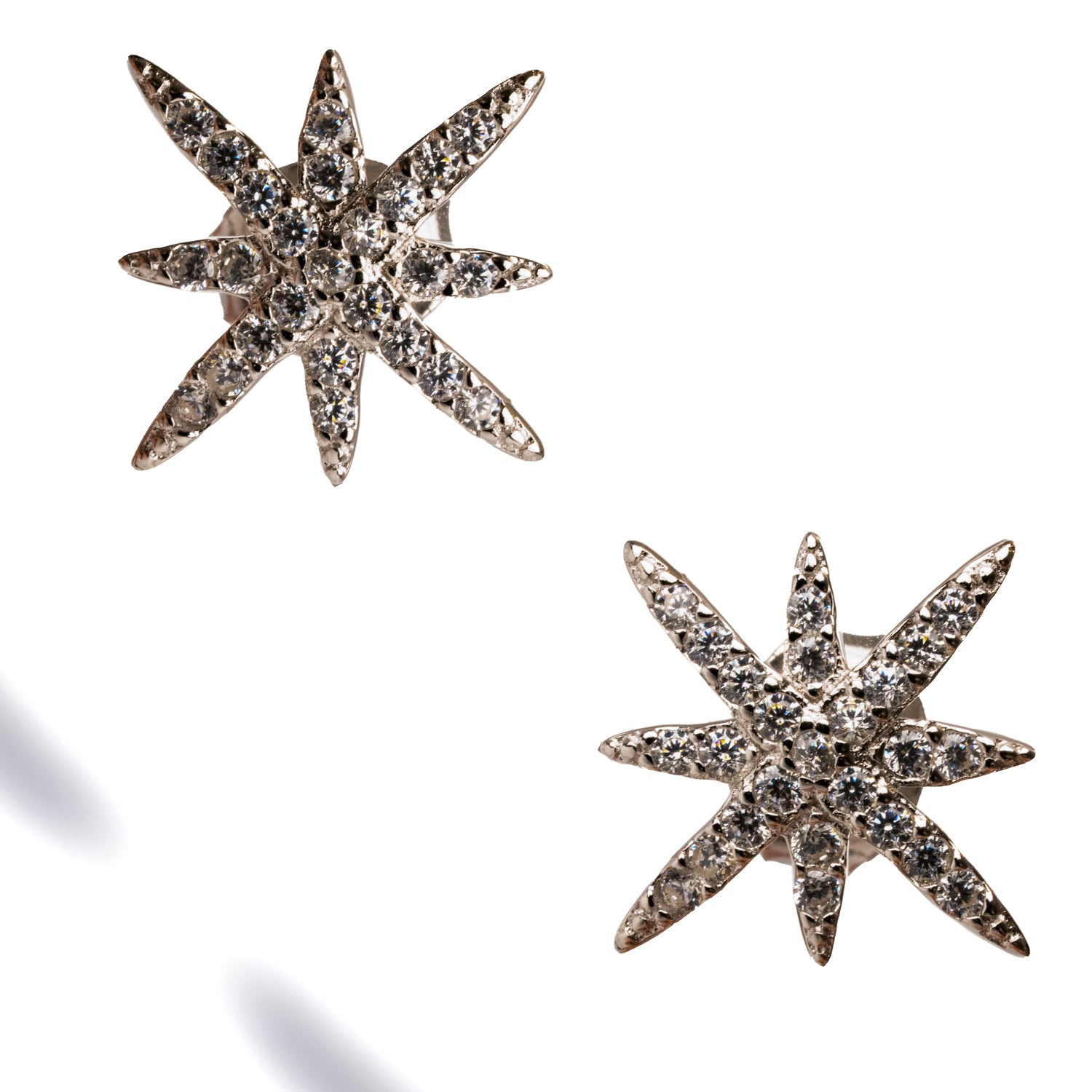 925 Sterling Silver Earrings with North Star Design and CZ Diamonds for Celestial Glamour