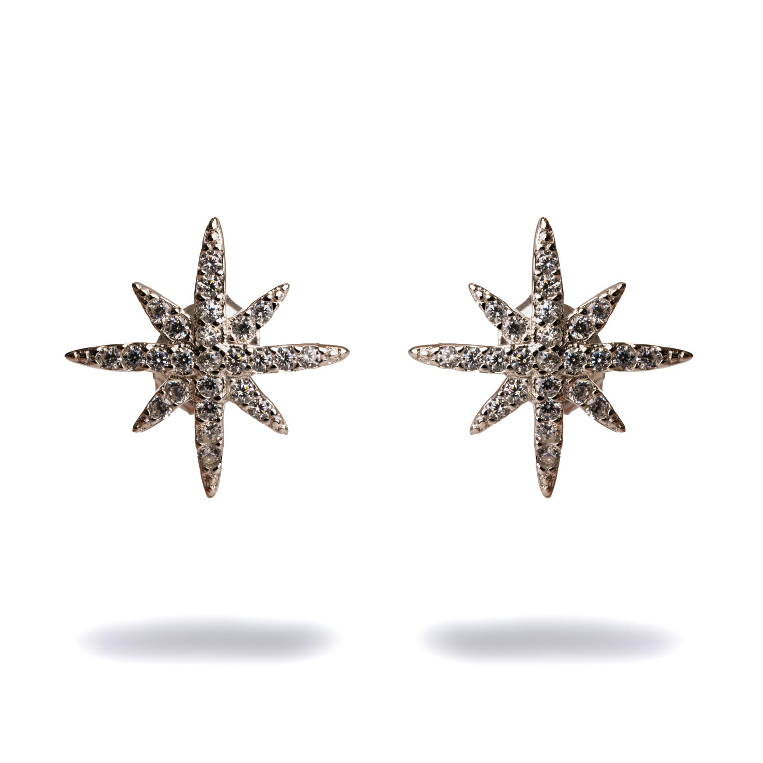 Sterling Silver North Star Earrings with CZ Diamonds for a Sparkling, Elegant Look