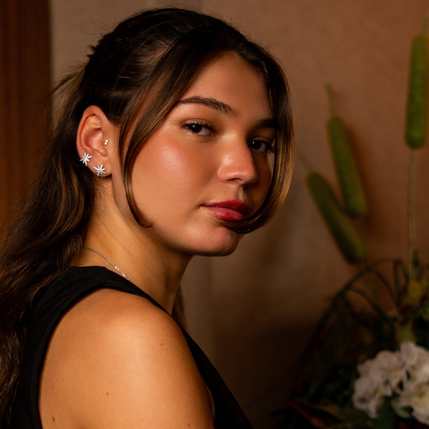 Sterling Silver North Star Earrings with Radiant CZ Diamonds for Sophisticated Elegance