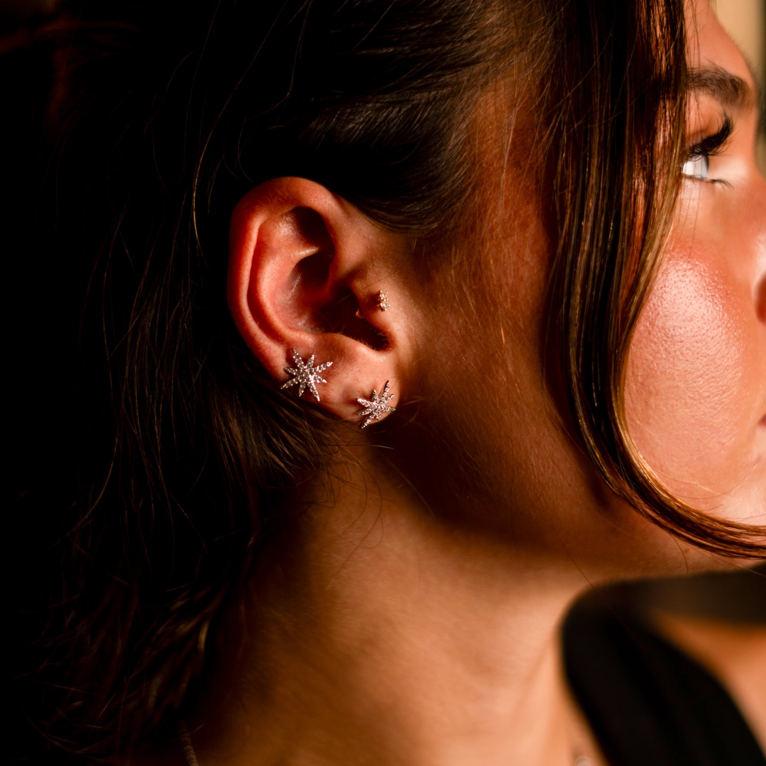 Handmade Sterling Silver North Star Earrings with Radiant CZ Diamonds for Celestial Beauty