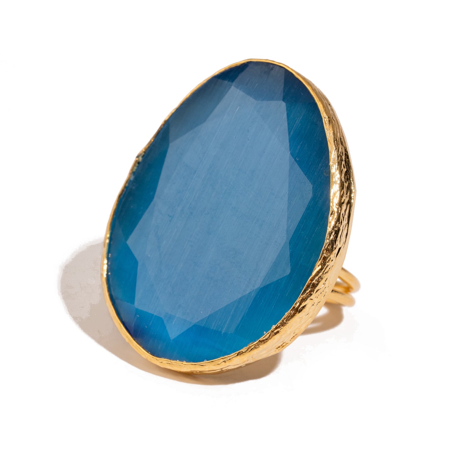 Gypsy Soul Blue Cat Eye Gold Statement Ring