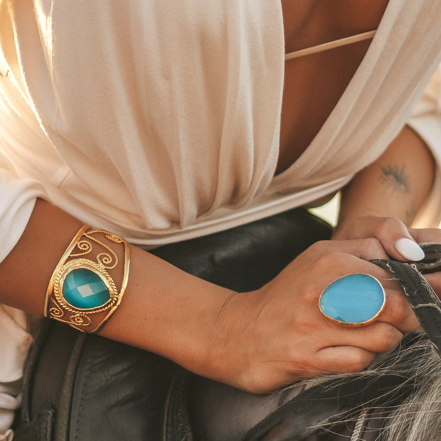 Gypsy Soul Blue Cat Eye Gold Statement Ring