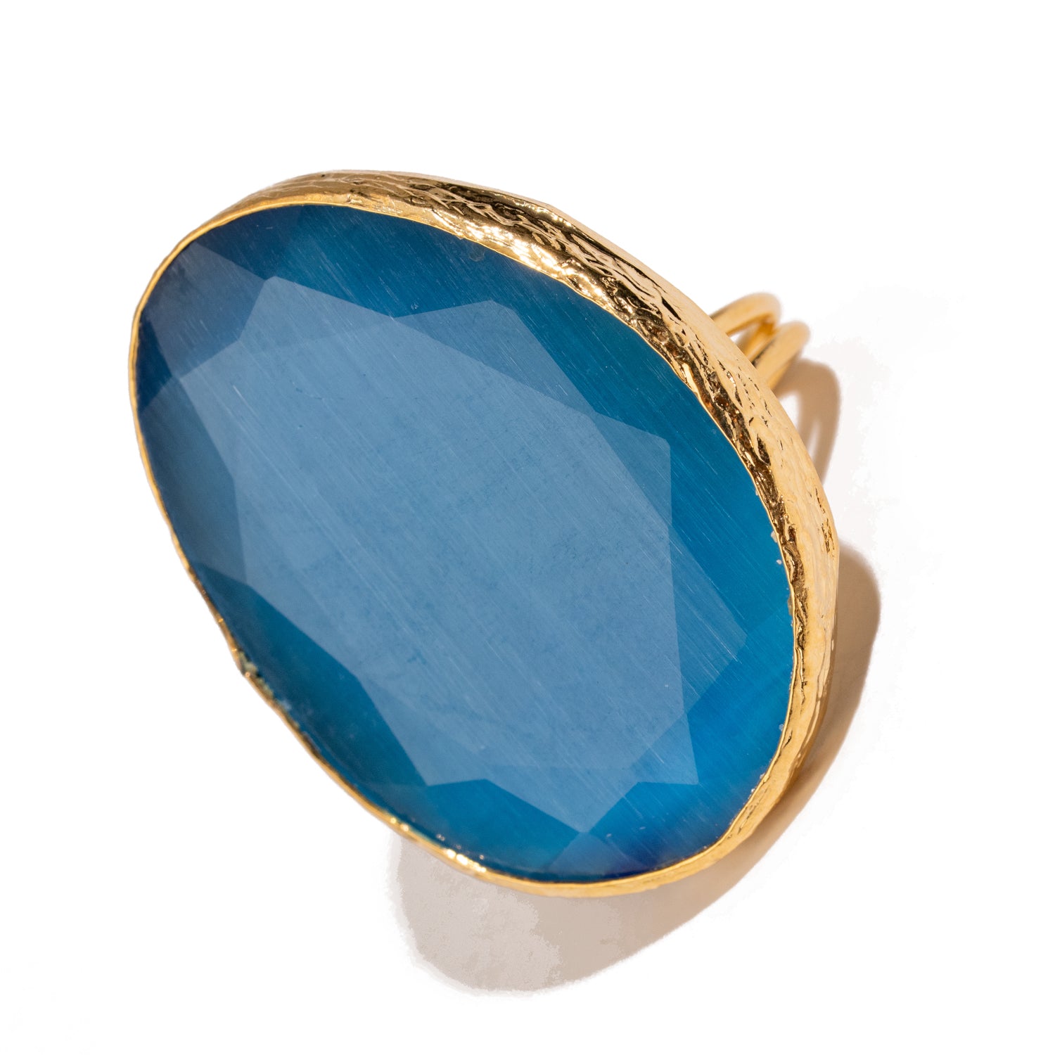 Gypsy Soul Blue Cat Eye Gold Statement Ring