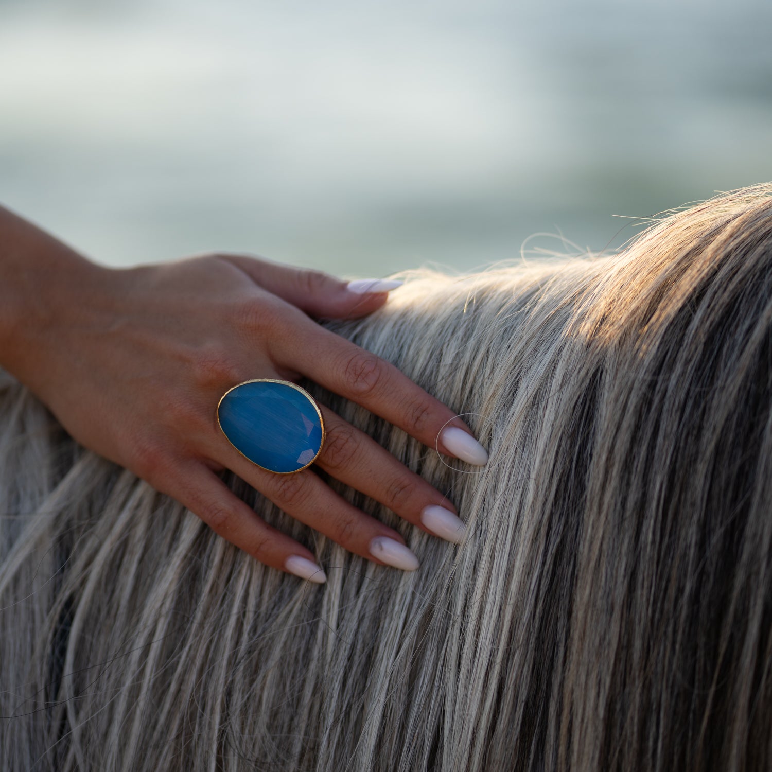 Gypsy Soul Blue Cat Eye Gold Statement Ring