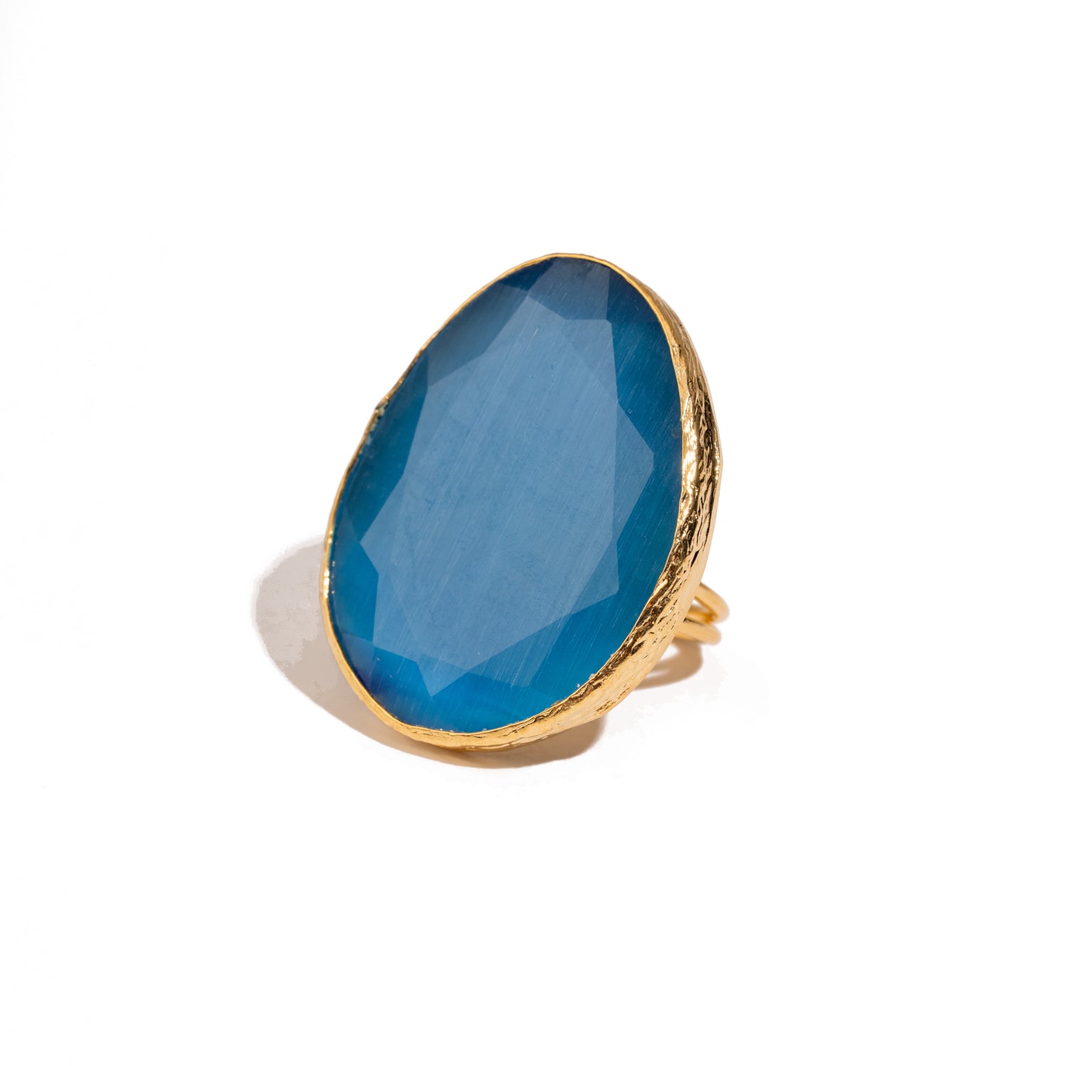 Gypsy Soul Blue Cat Eye Gold Statement Ring