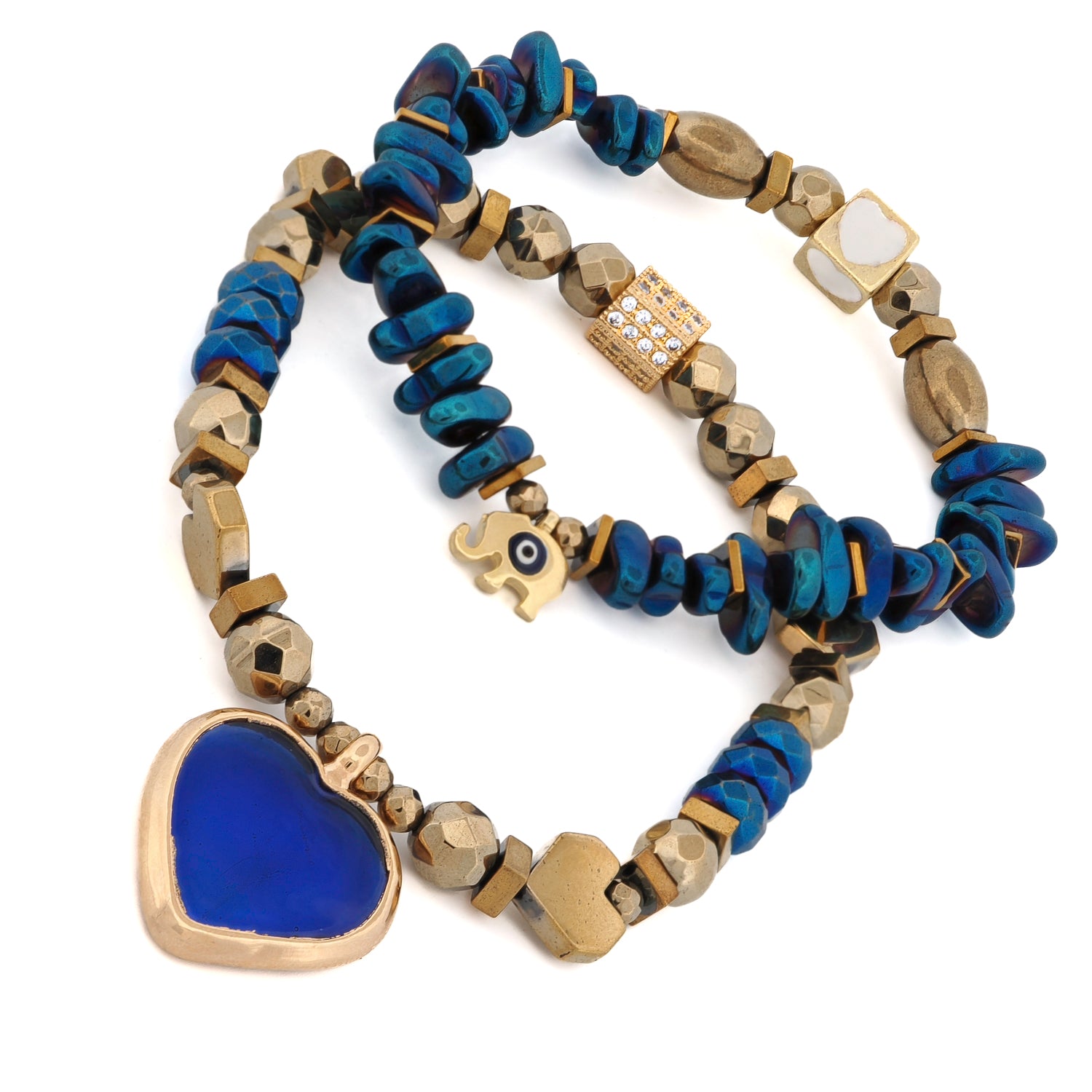 Heart & Luck Blue Murano & Elephant Charm Bracelet Set