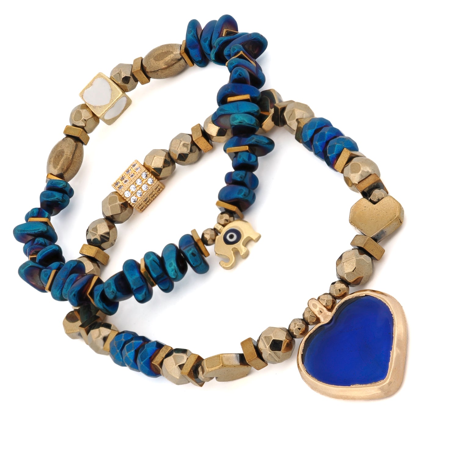 Heart & Luck Blue Murano & Elephant Charm Bracelet Set