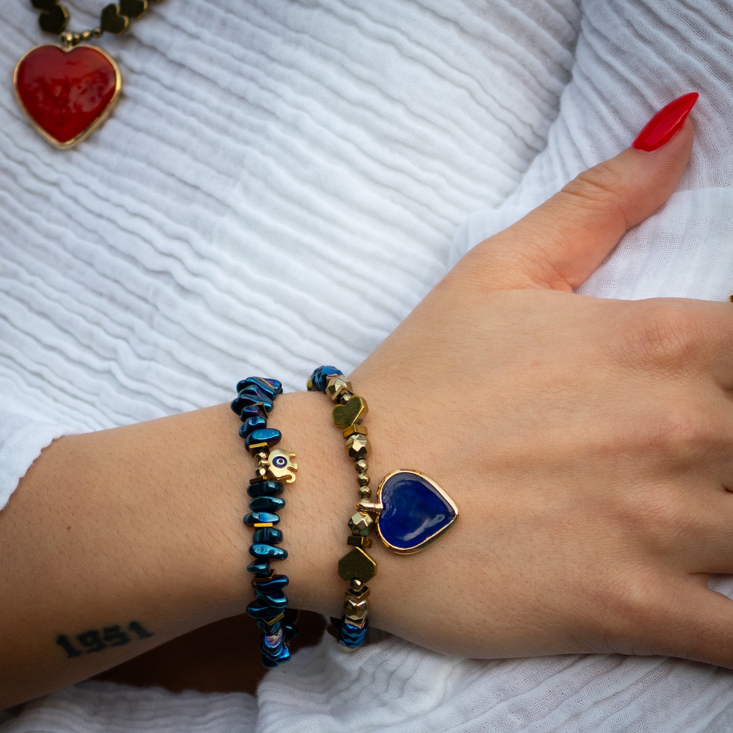 Heart & Luck Blue Murano & Elephant Charm Bracelet Set