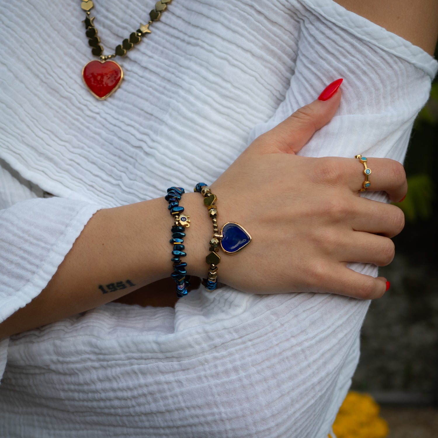 Heart & Luck Blue Murano & Elephant Charm Bracelet Set