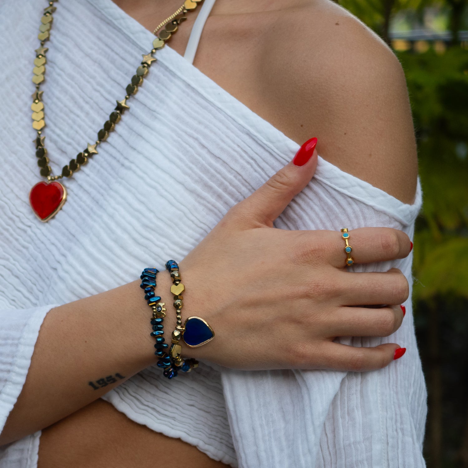 Heart & Luck Blue Murano & Elephant Charm Bracelet Set