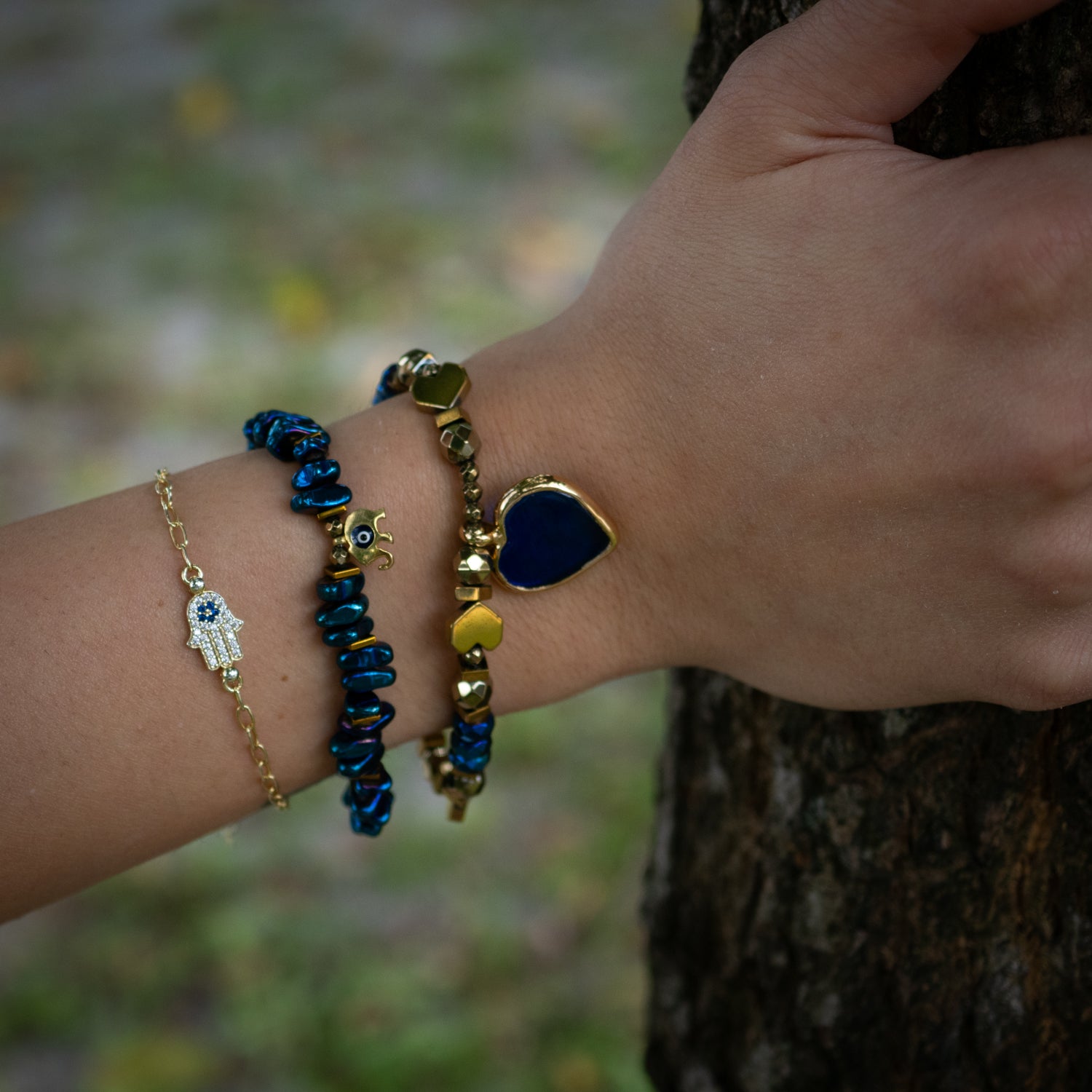 Heart & Luck Blue Murano & Elephant Charm Bracelet Set
