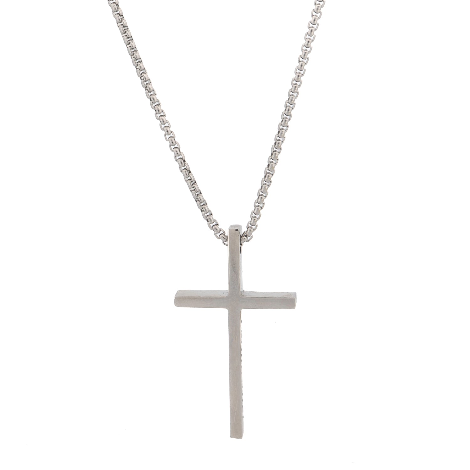 Immanuel Cross Silver Men’s Necklace with engraved stainless steel cross pendant.