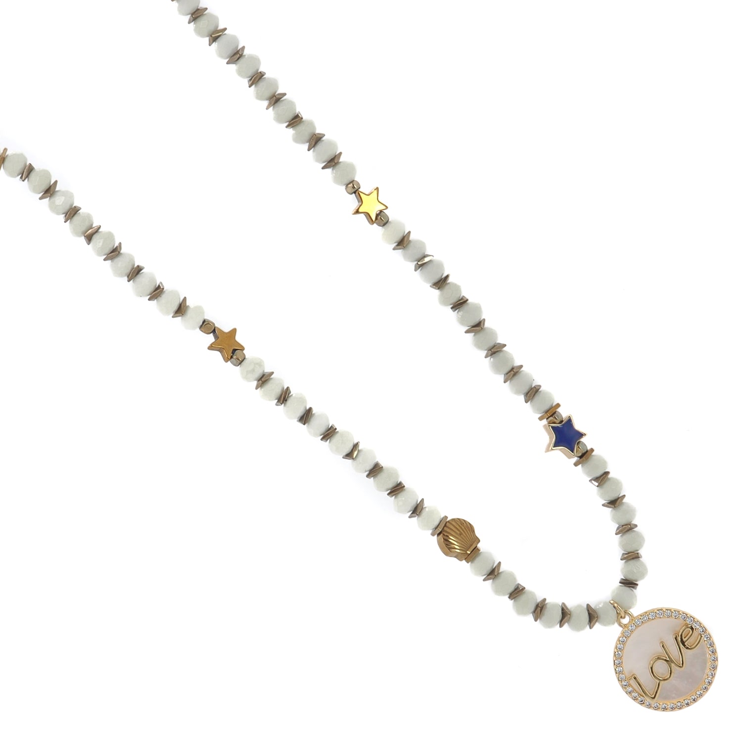 Radiant necklace with heart, moon, and star charms and love-centered design.