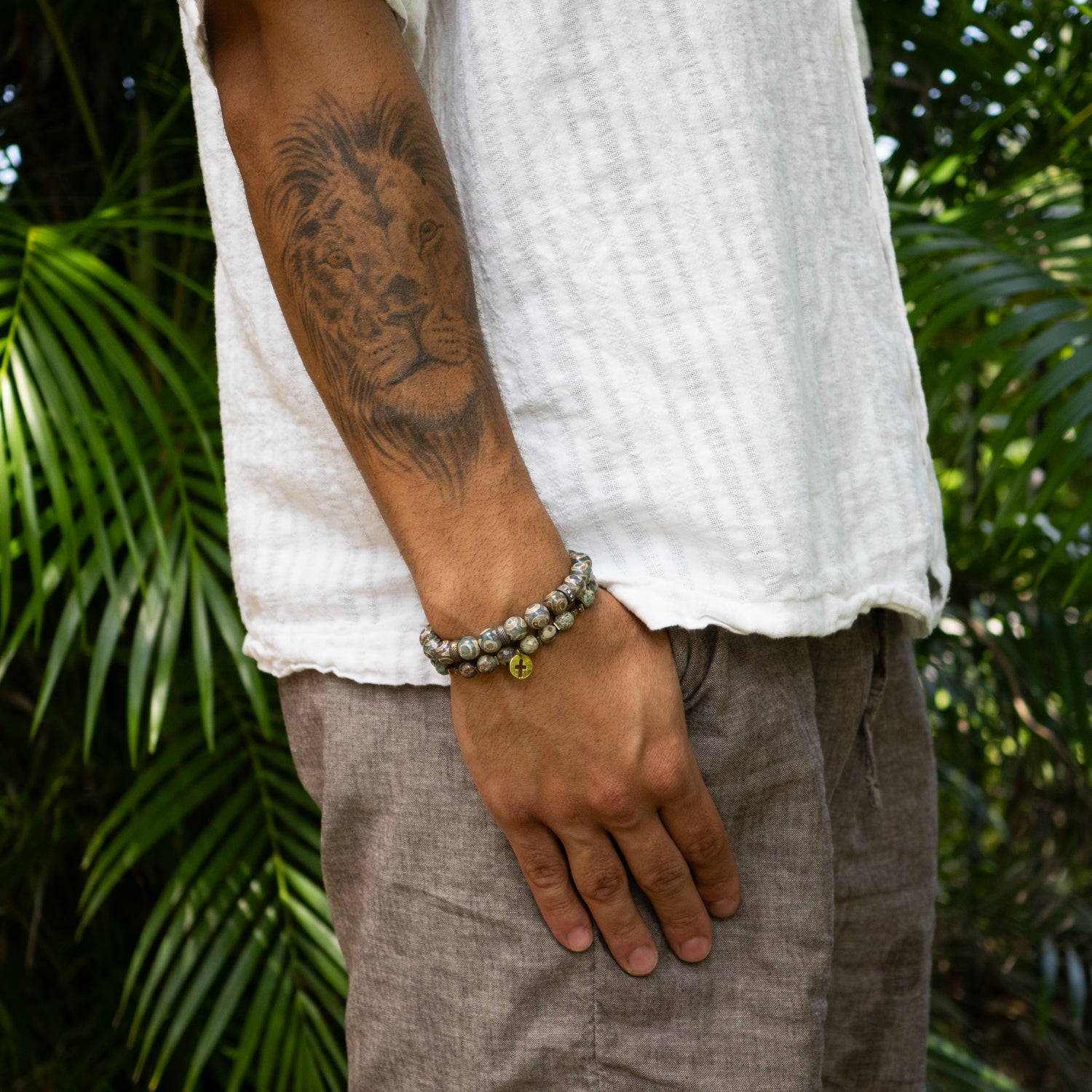 Grounding and mindful bracelet featuring bronze and spiritual Nepal beads.