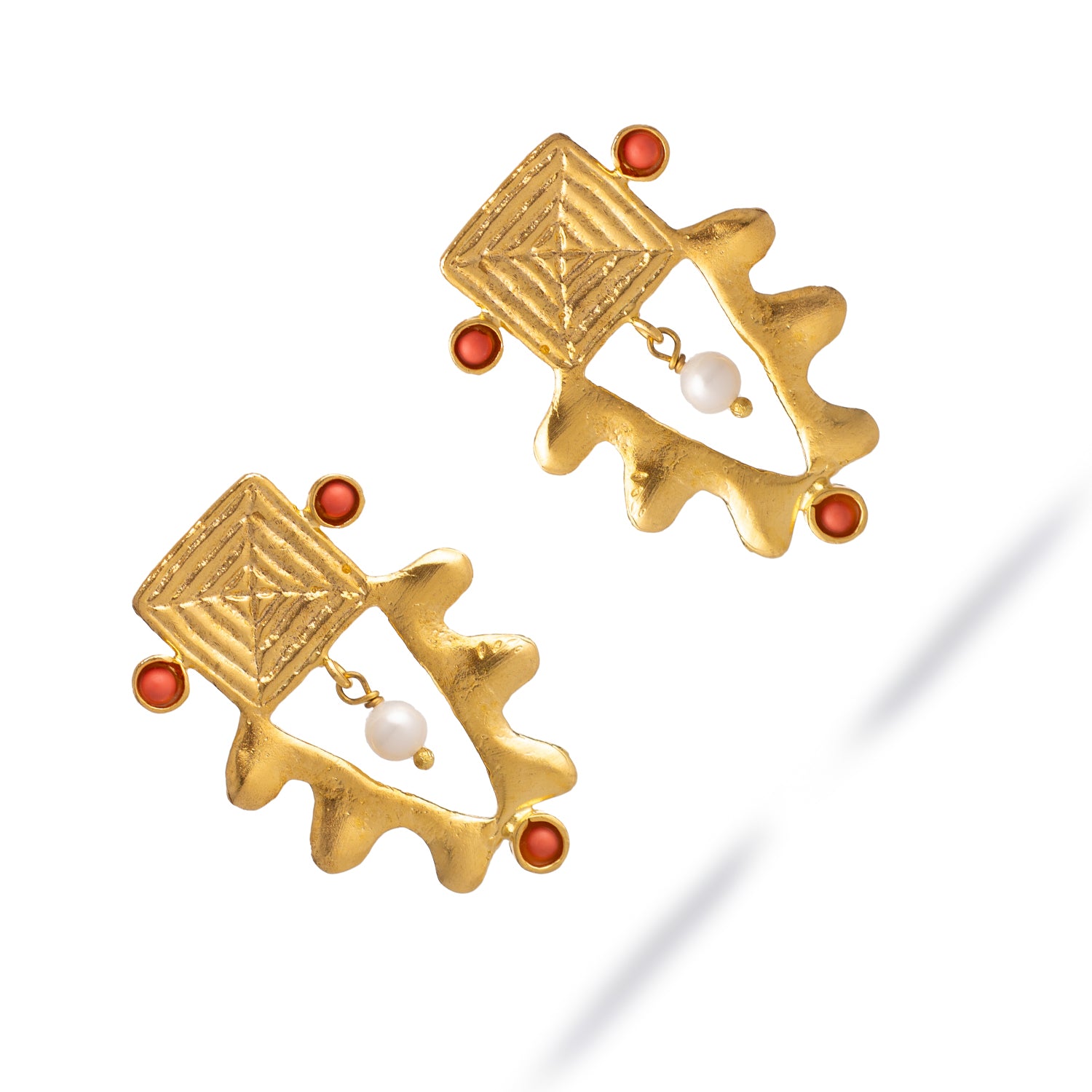 Isis Charm Coral & Pearl Earrings