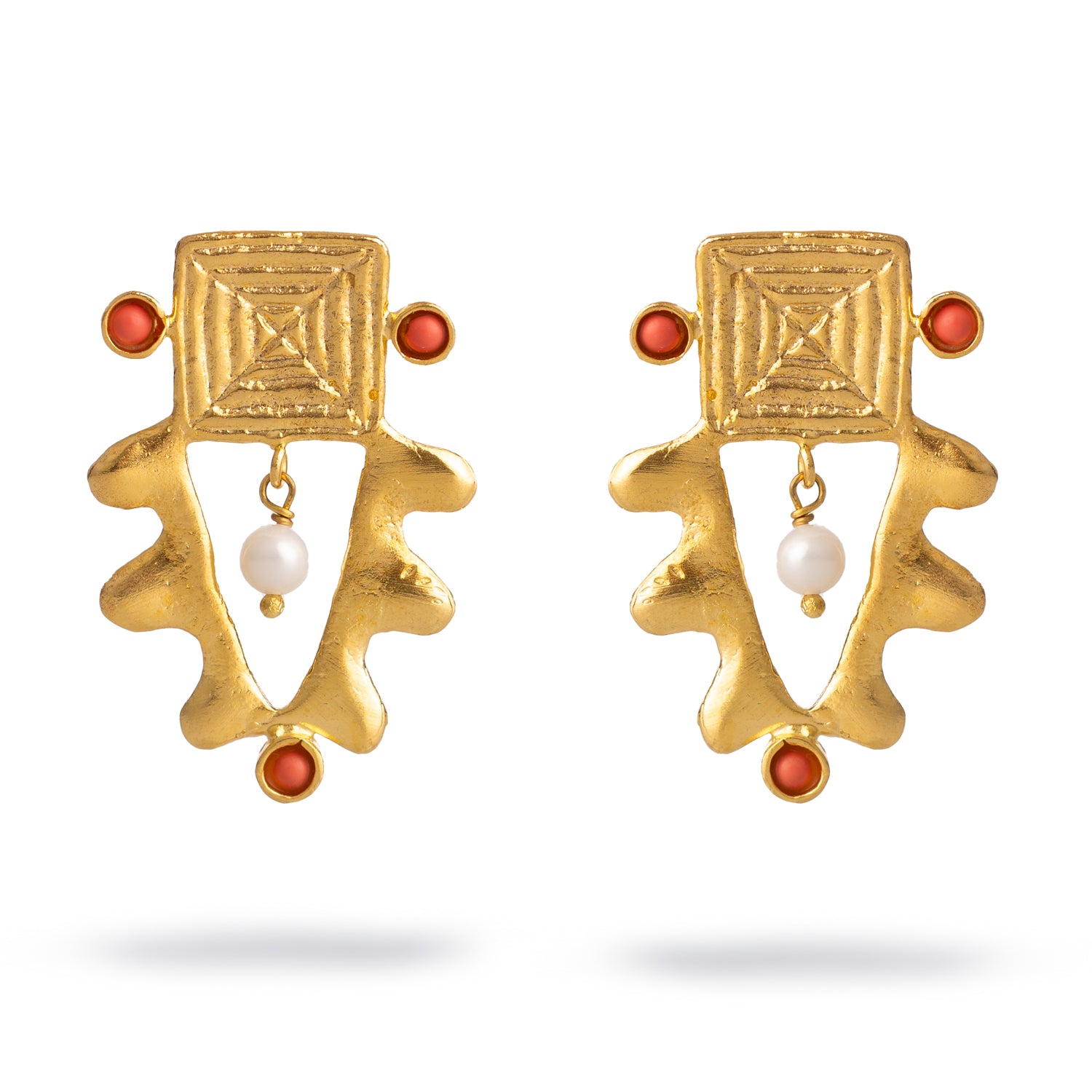 Isis Charm Coral & Pearl Earrings