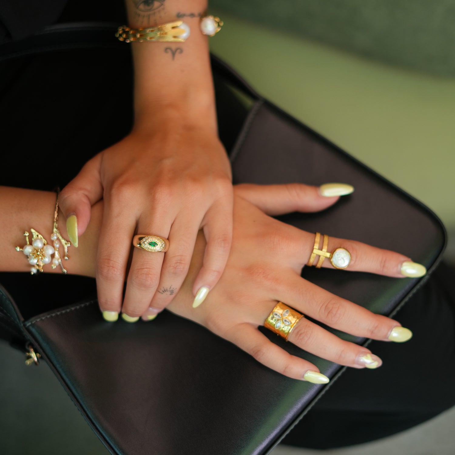 Chunky Gold Ring with Pearl Stone Inspired by Isis, Adjustable for Perfect Fit
