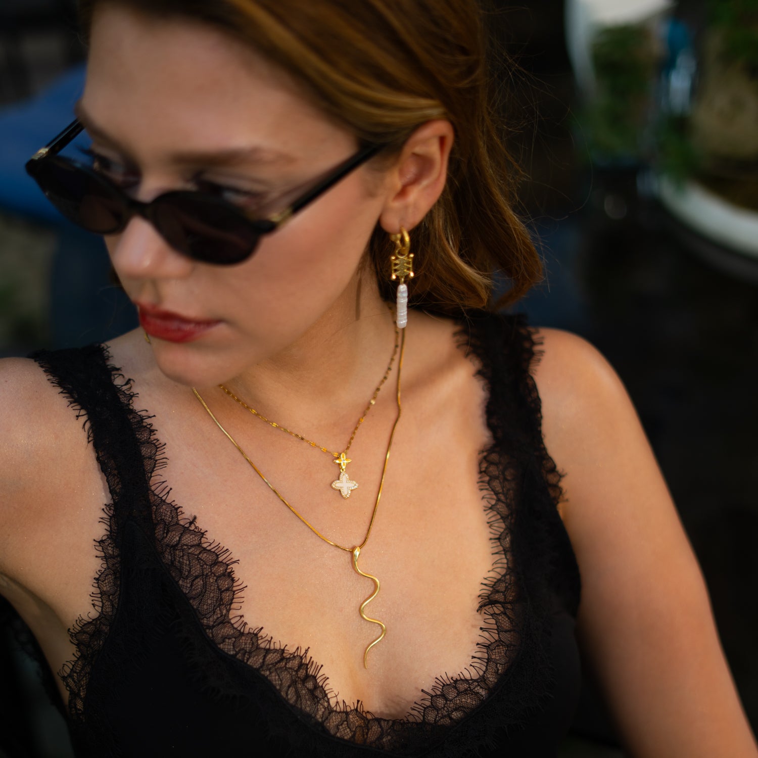 Isis Pearl Talisman Dangle Earrings